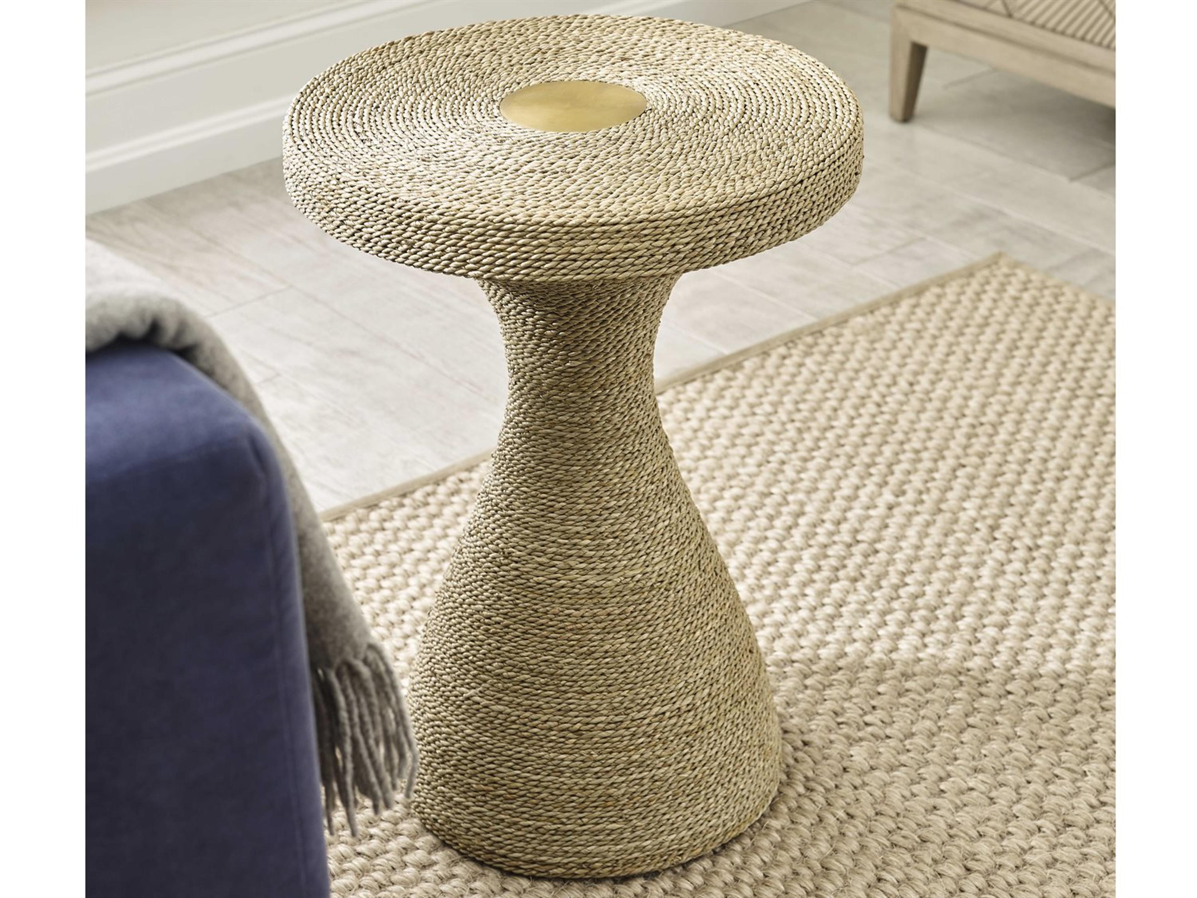 Brownstone Marley Round Wicker Seagrass Brushed Brass End Table