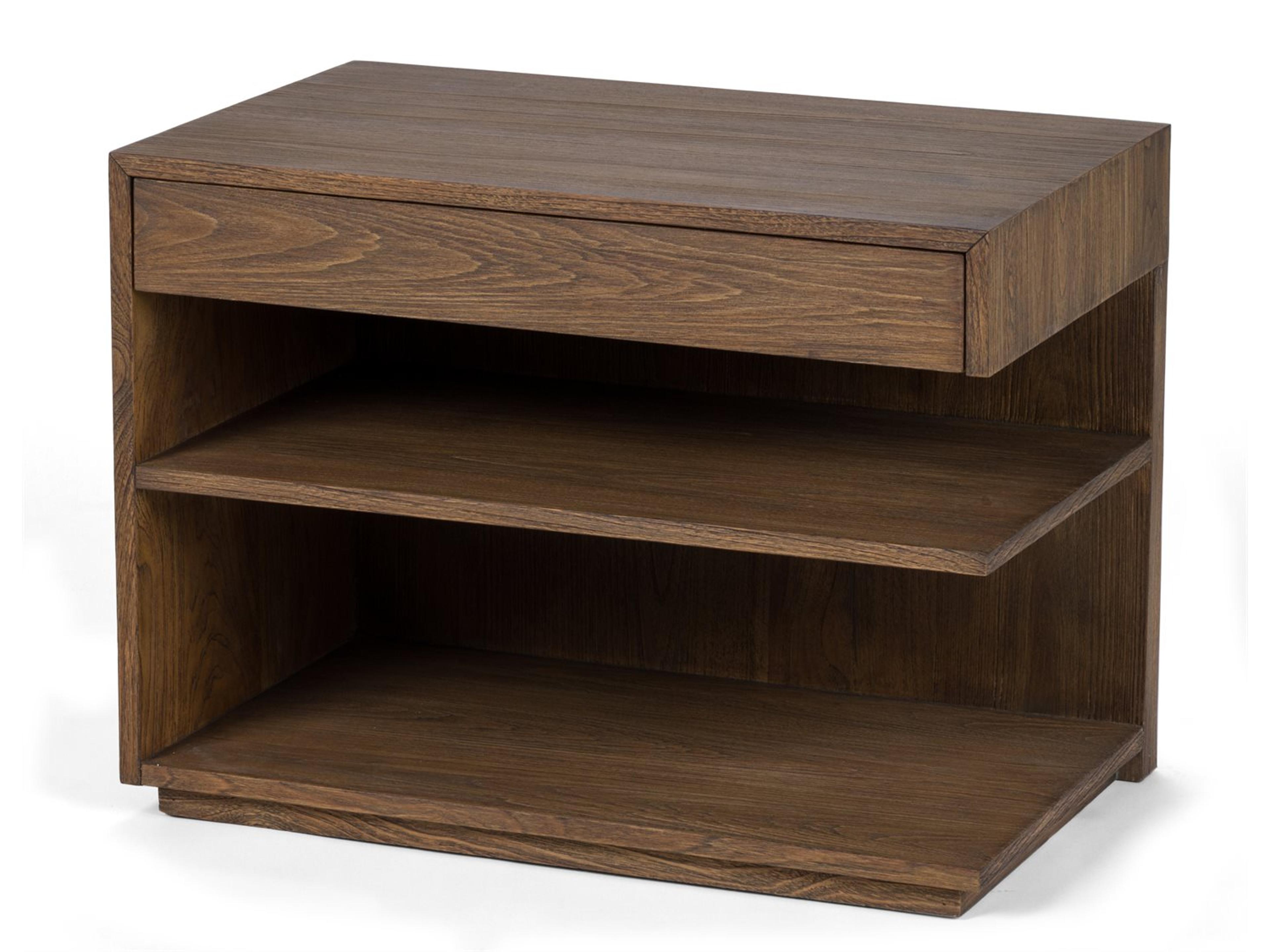 Laguna 1-Drawer Brown Teak Wood RAF Nightstand