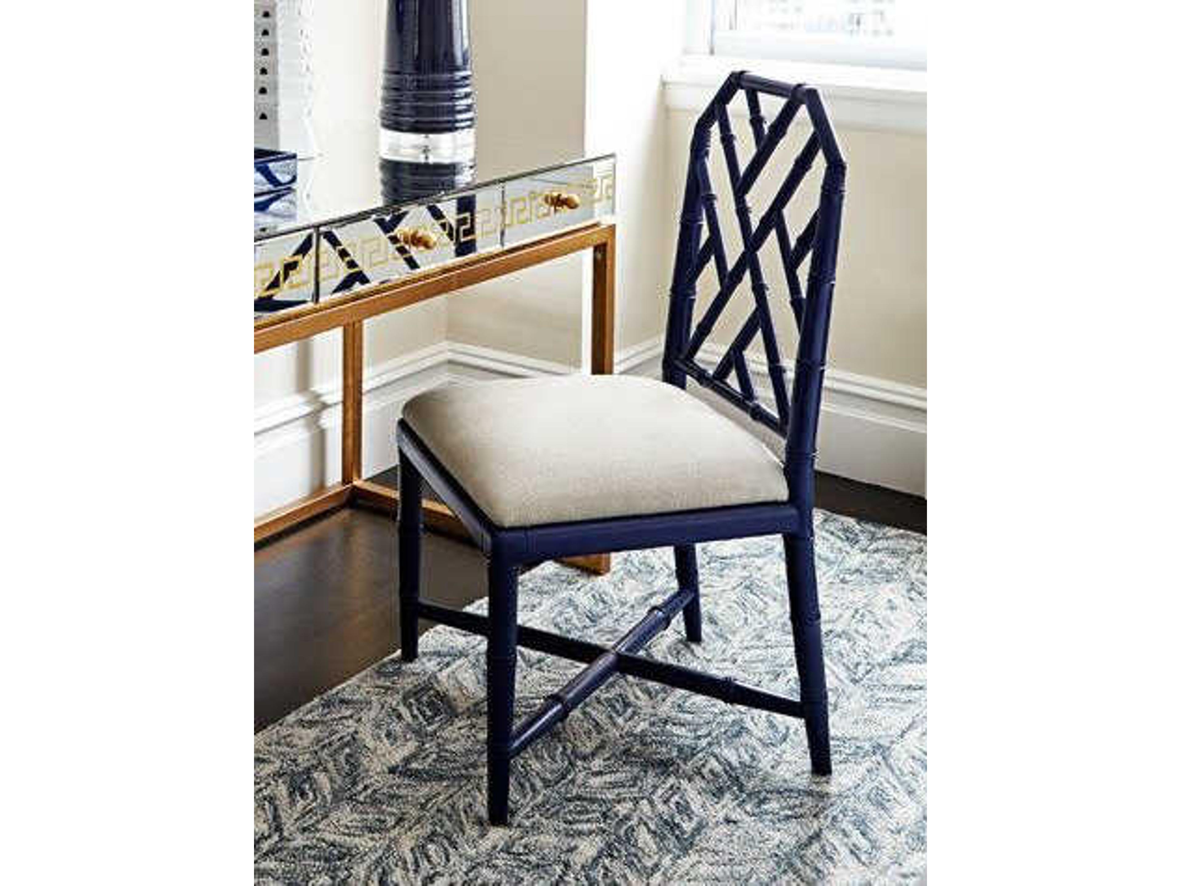 Villa & House Jardin Mahogany Wood Blue Upholstered Side Dining Chair