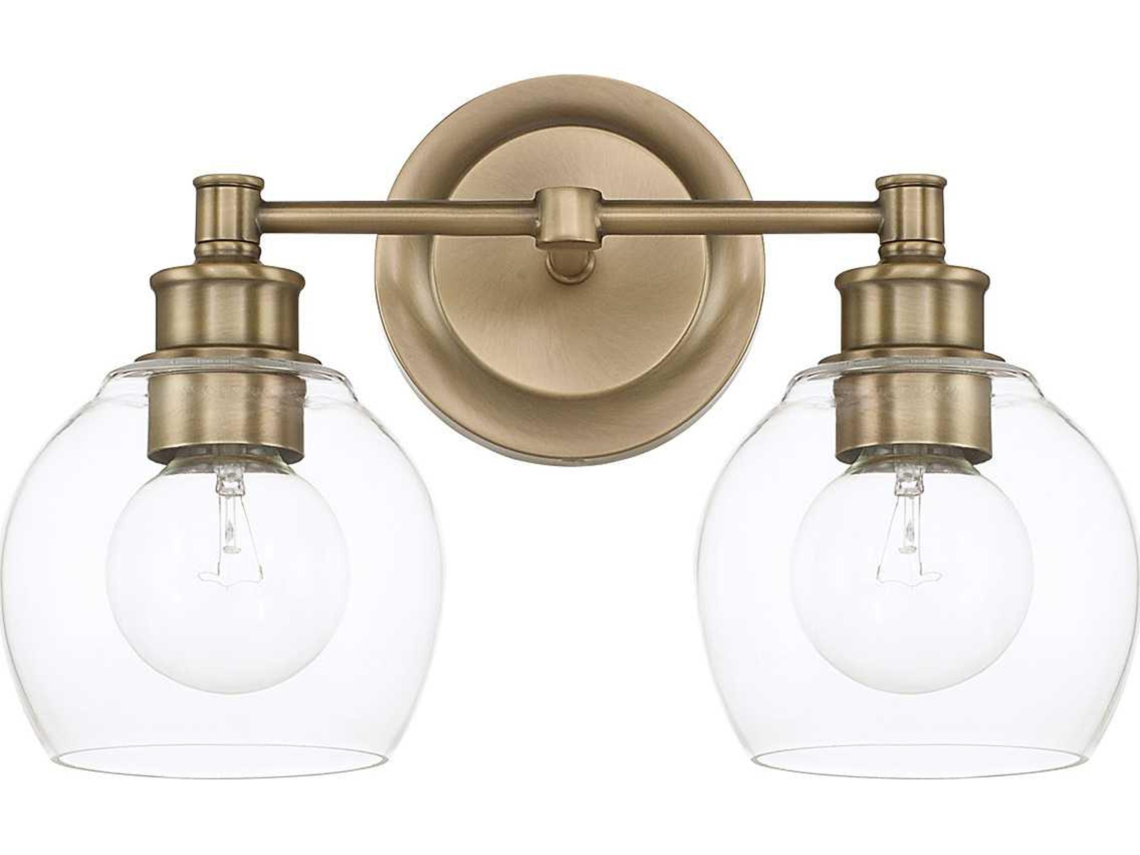 Mid Century 2-Light Aged Brass Glass Vanity Light