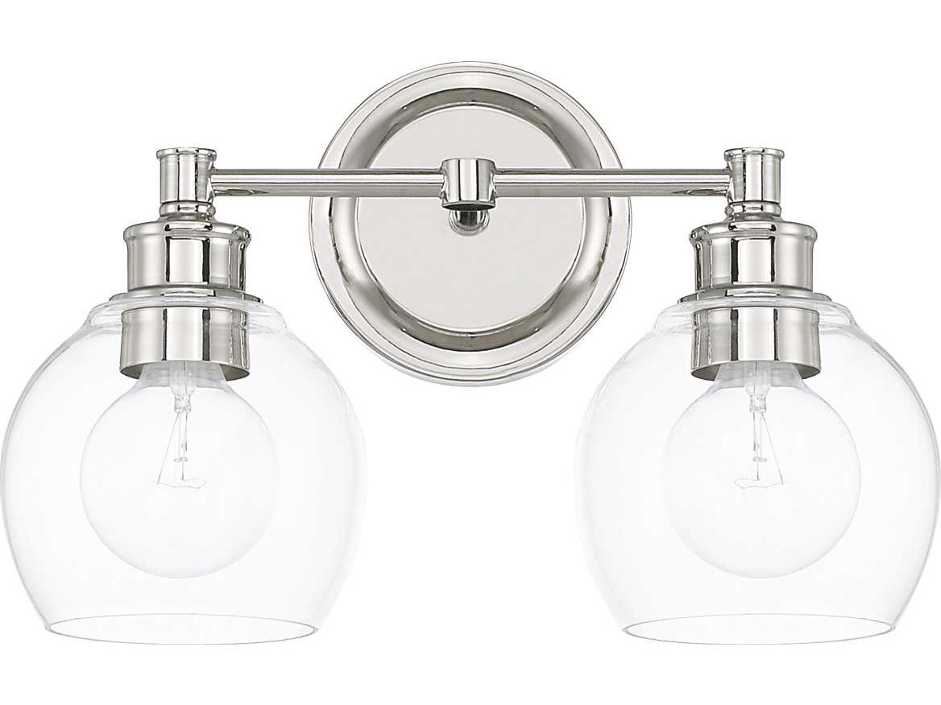 Mid Century 2-Light Polished Nickel Glass Vanity Light