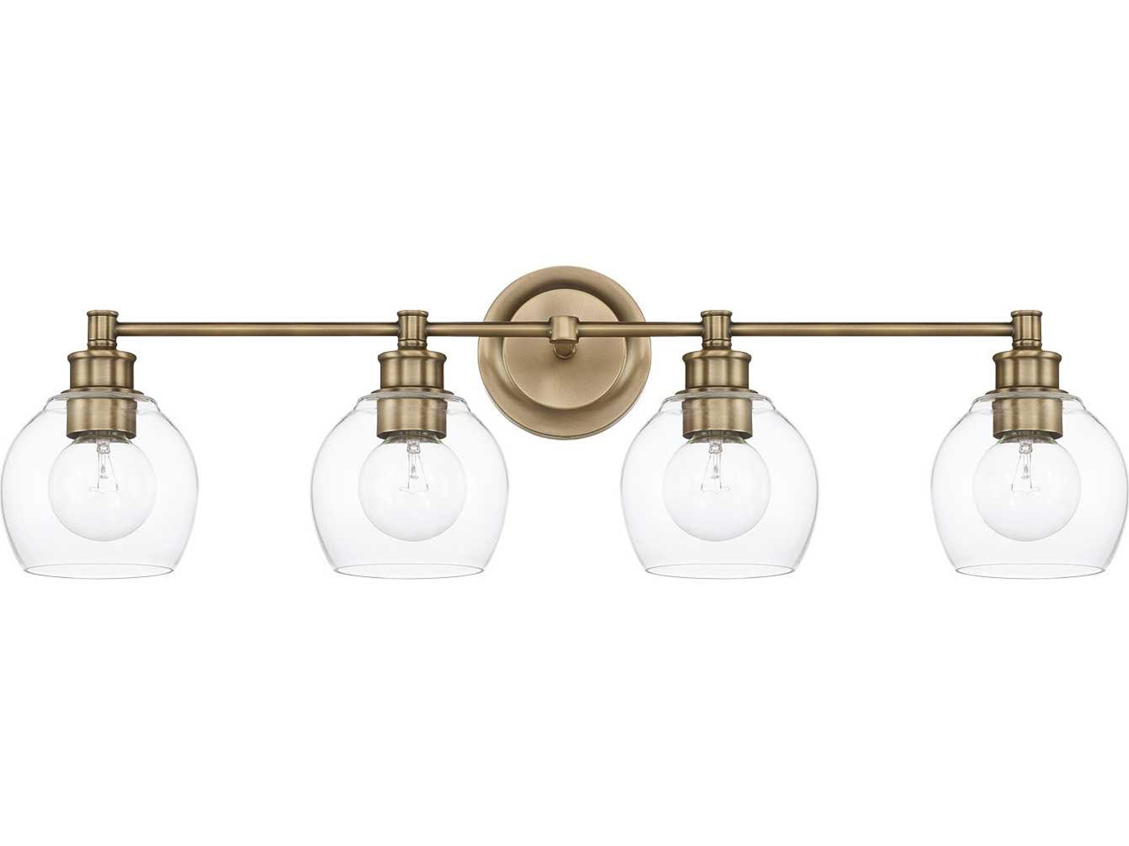 Mid Century 4-Light Aged Brass Glass Vanity Light
