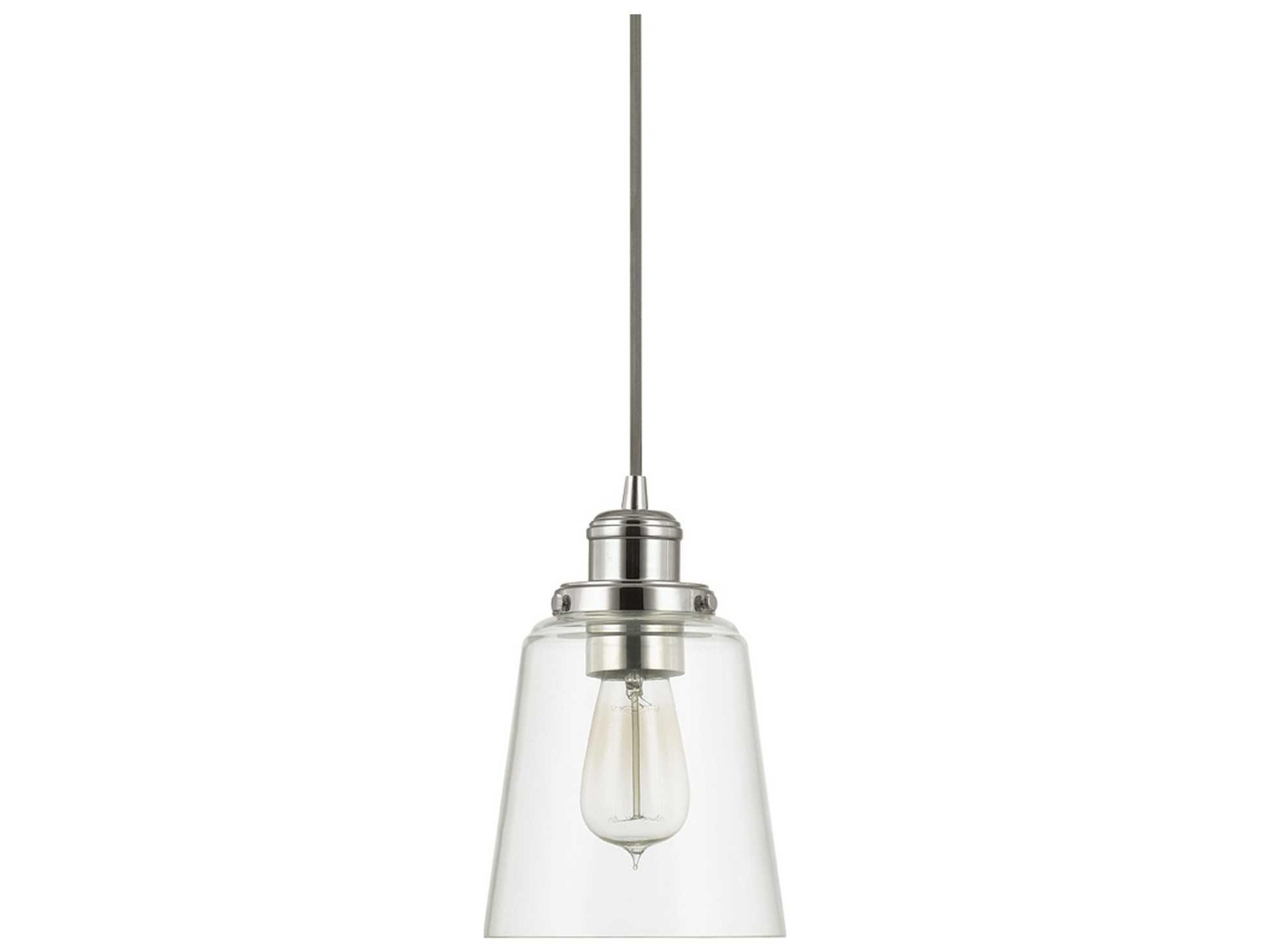 1-Light Polished Nickel Glass Bell Mini Pendant