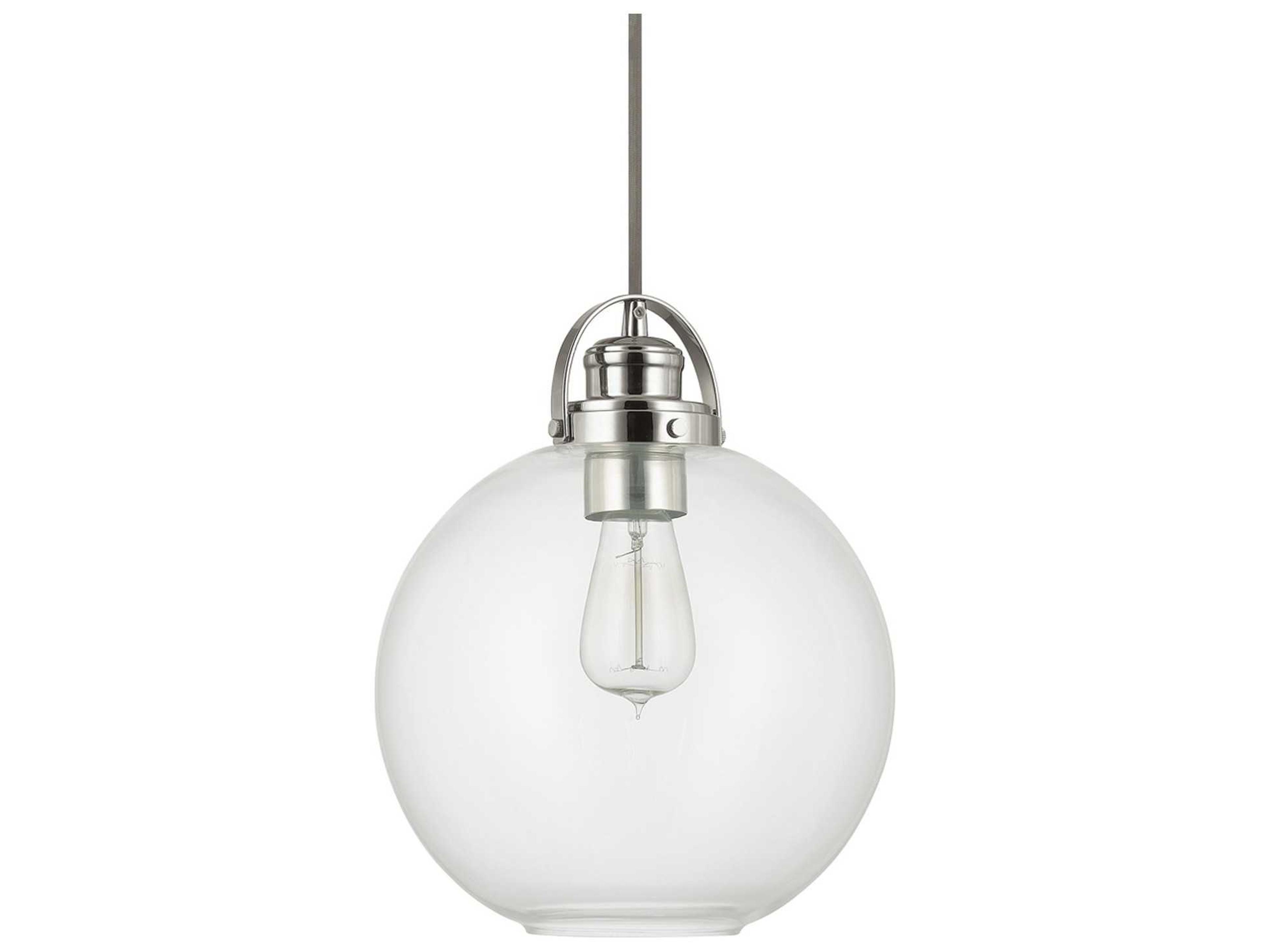 1-Light Polished Nickel Glass Globe Mini Pendant