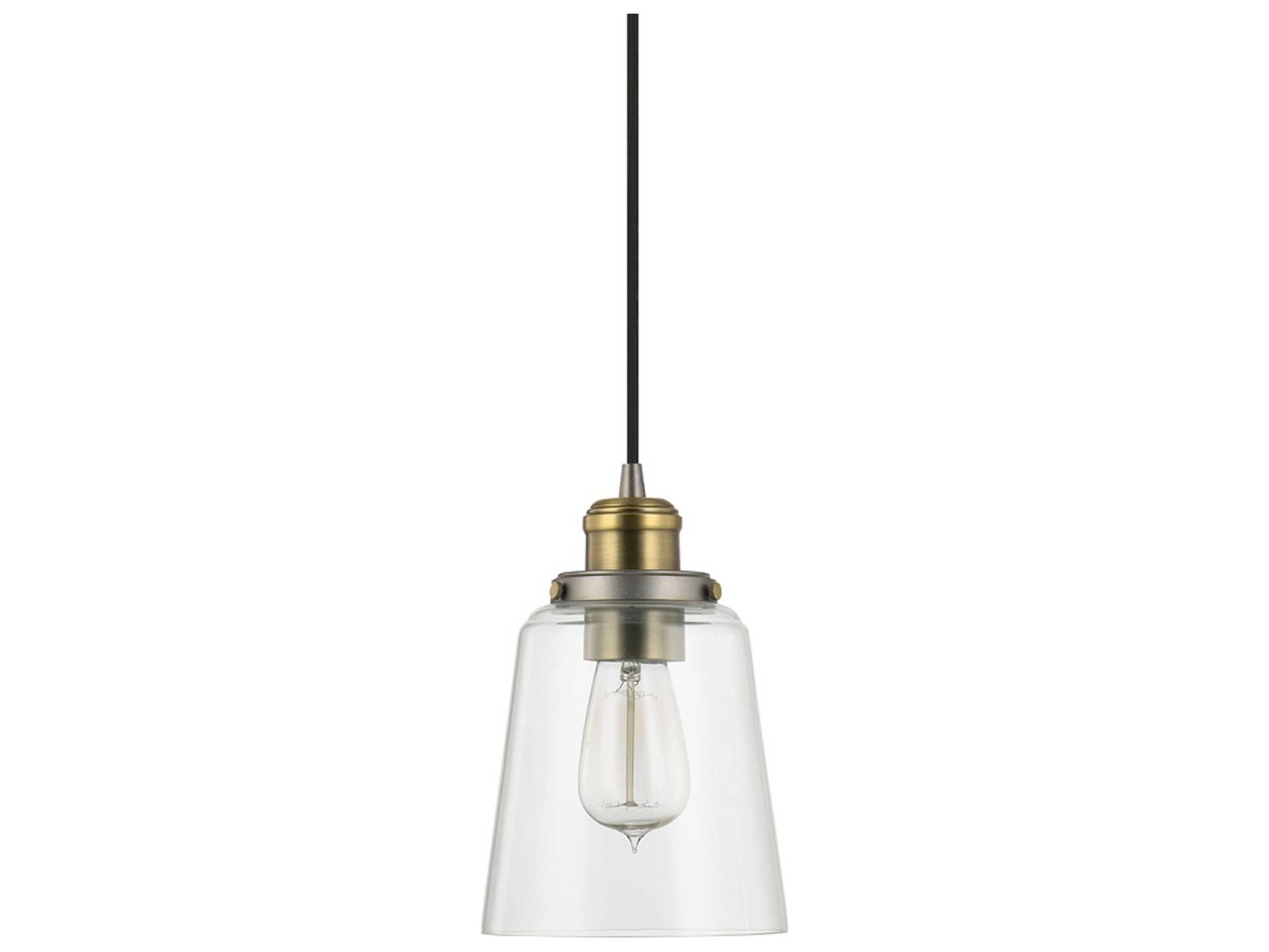 1-Light Graphite With Aged Brass Gray Glass Bell Pendant