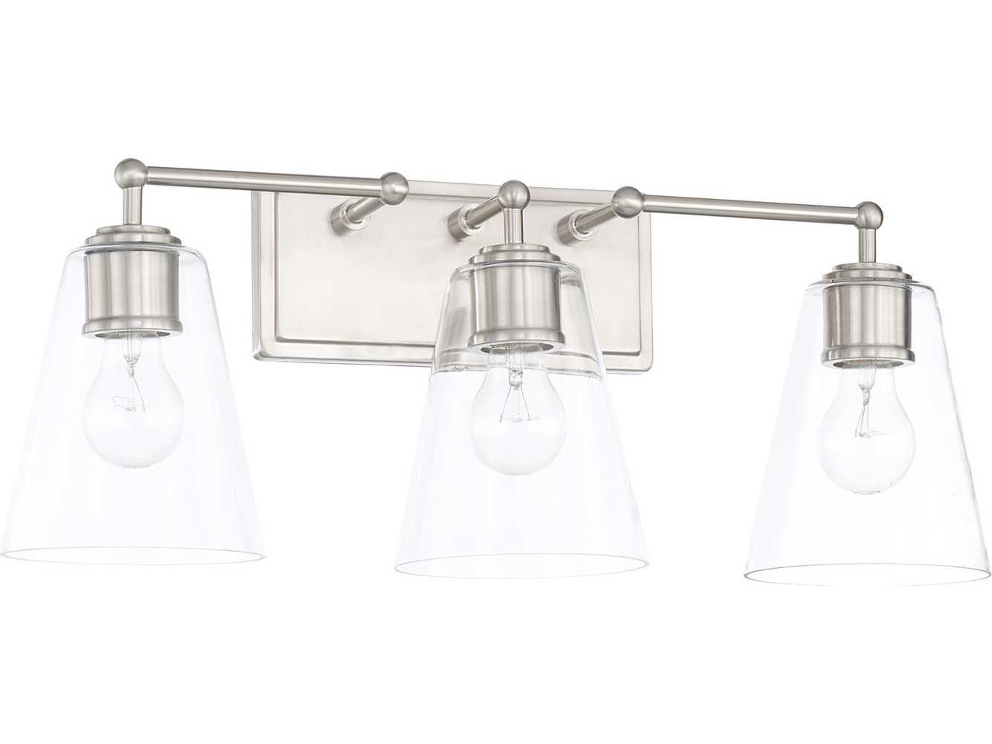 3-Light Brushed Nickel Glass Vanity Light