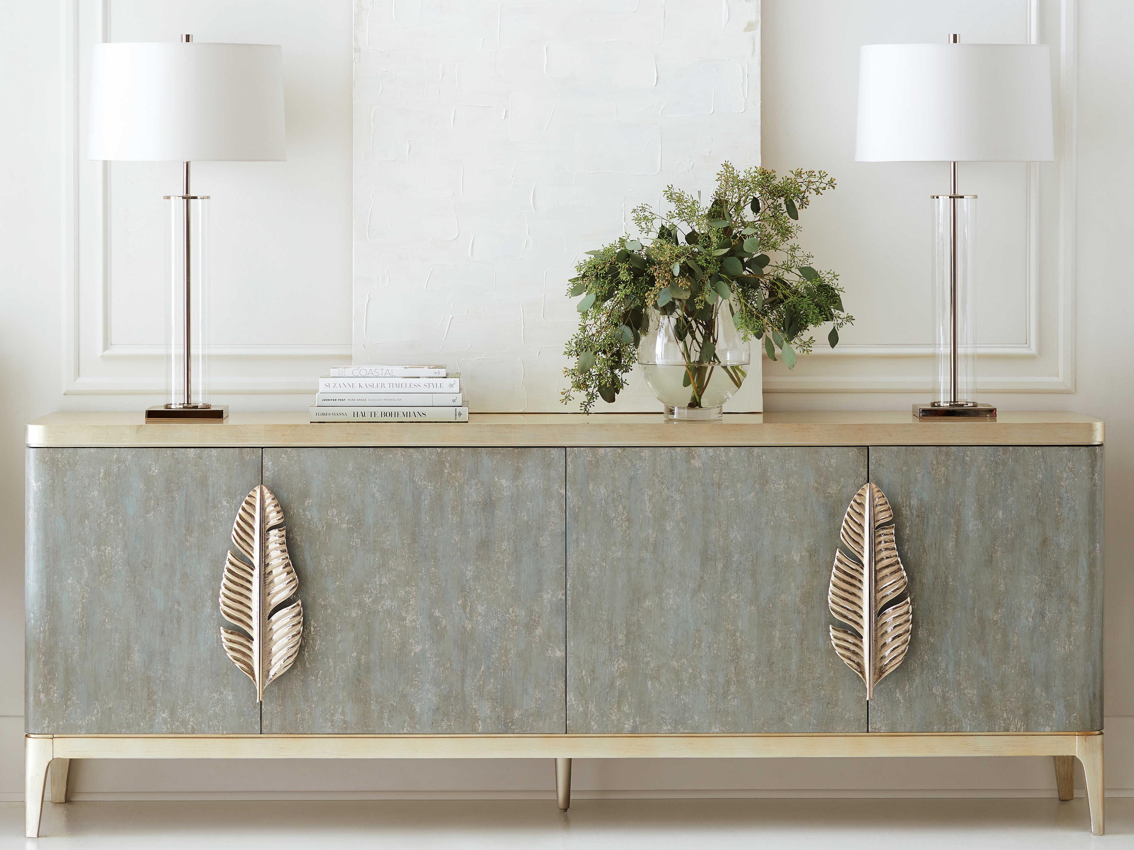 Caracole Classic Waterside 90" Birch Wood Tanquil Coastal Silver Leaf Sideboard