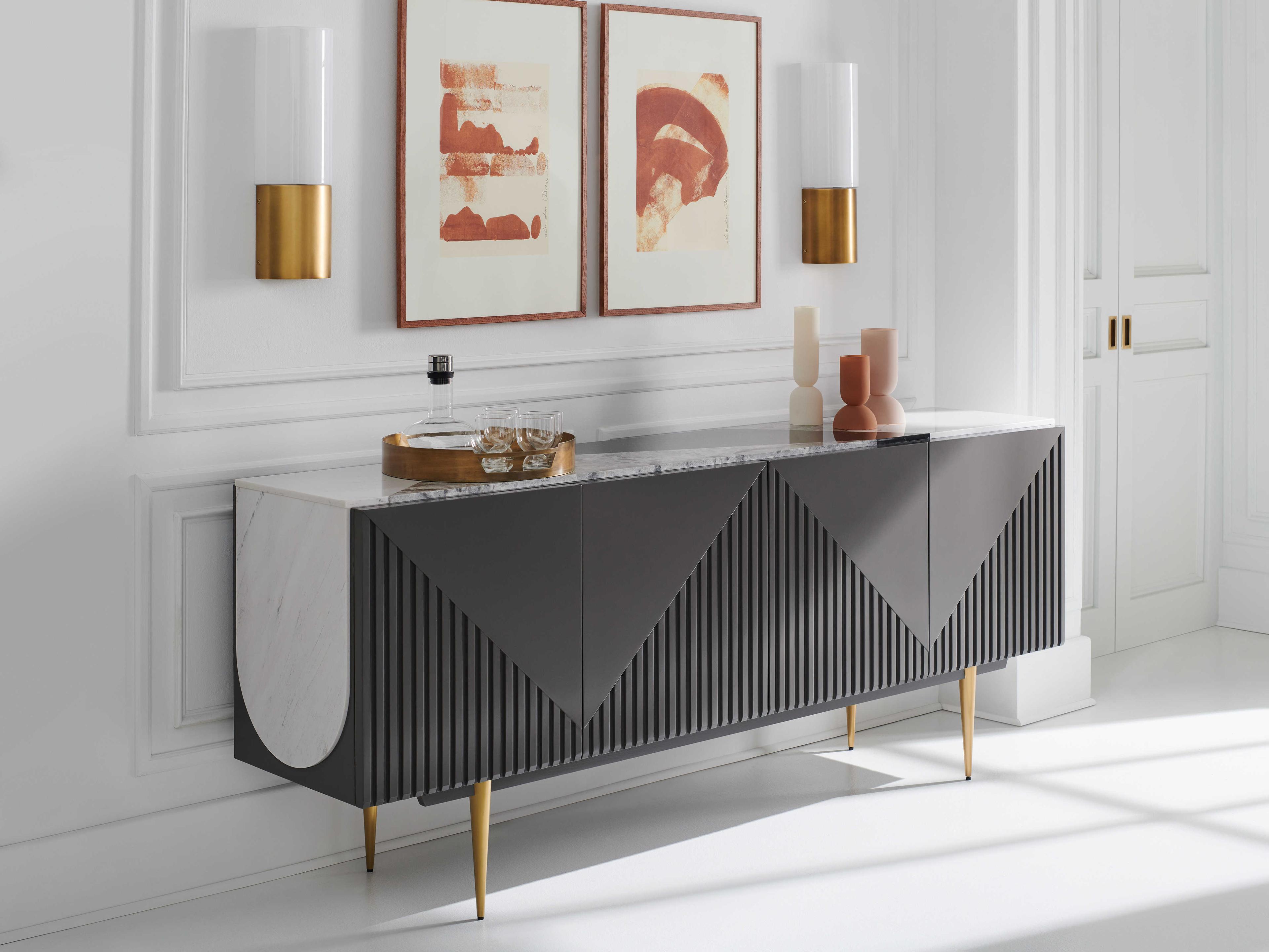 Caracole Classic Over the Edge 80" Warm Slate Champagne Gold Sideboard