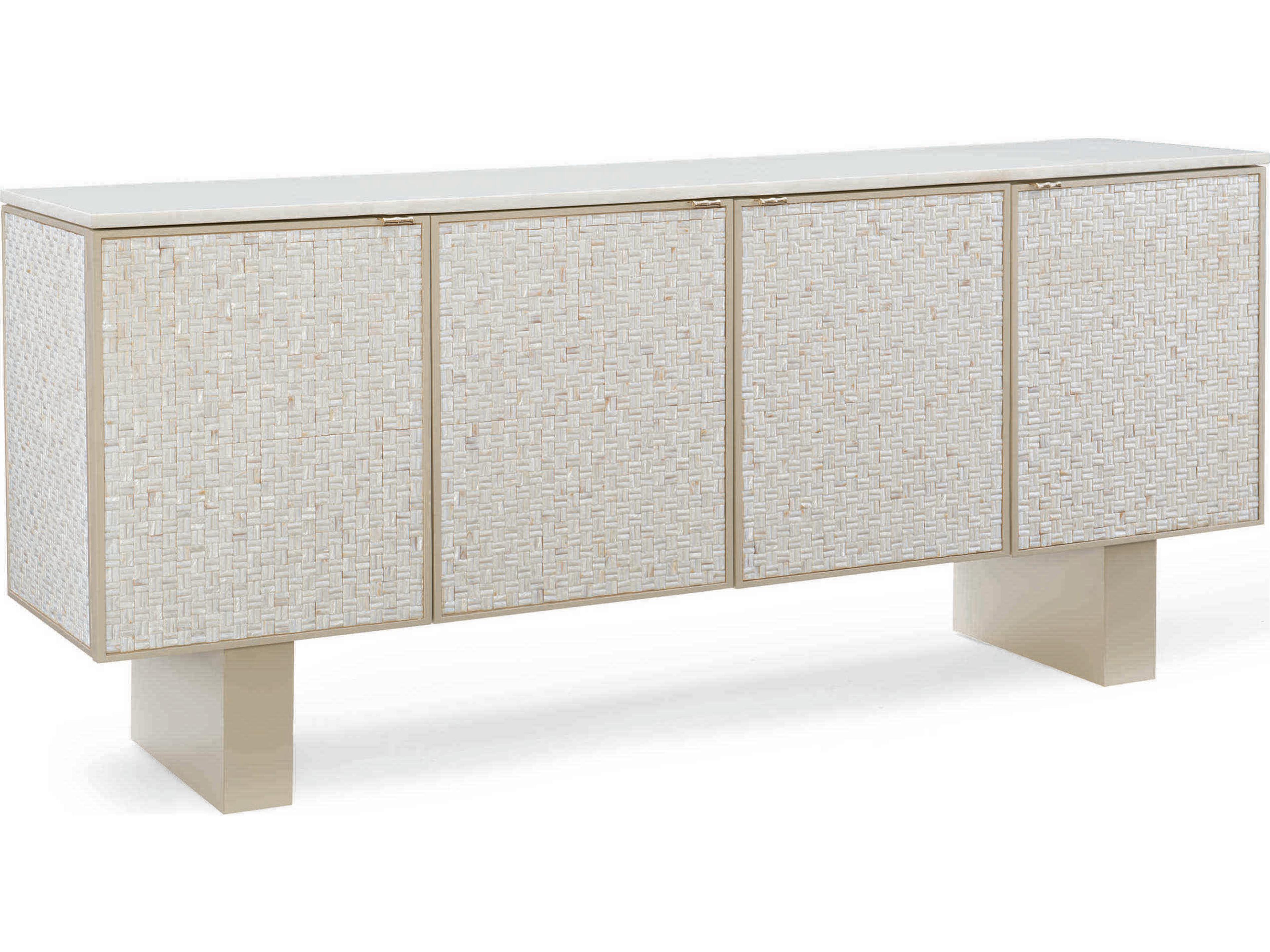 Bomb-Shell Sideboard with Stacked Shell and White Stone Top in Soft Taupe