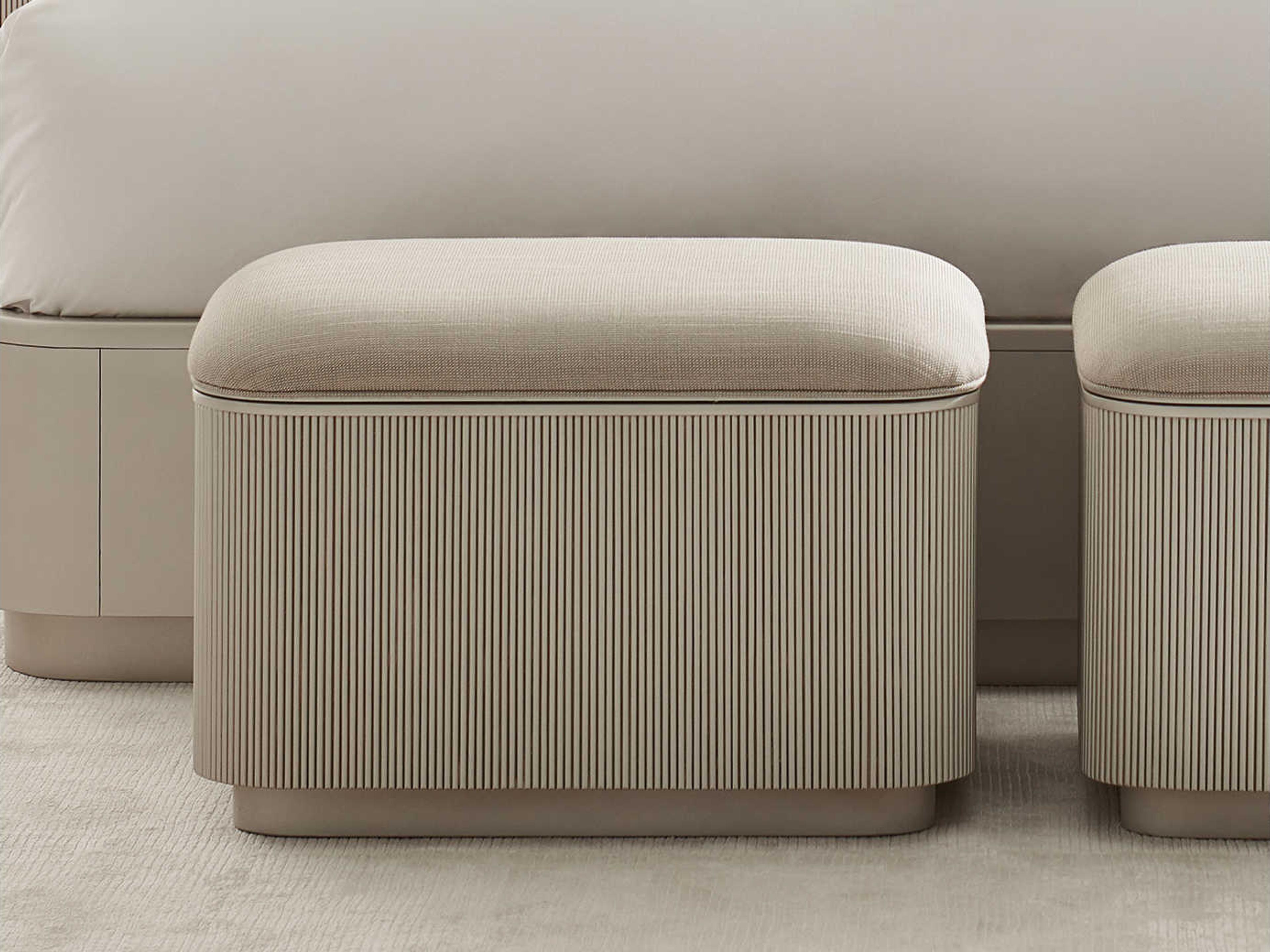 Caracole Classic For the Love of Matter Pearl White Upholstered Ottoman