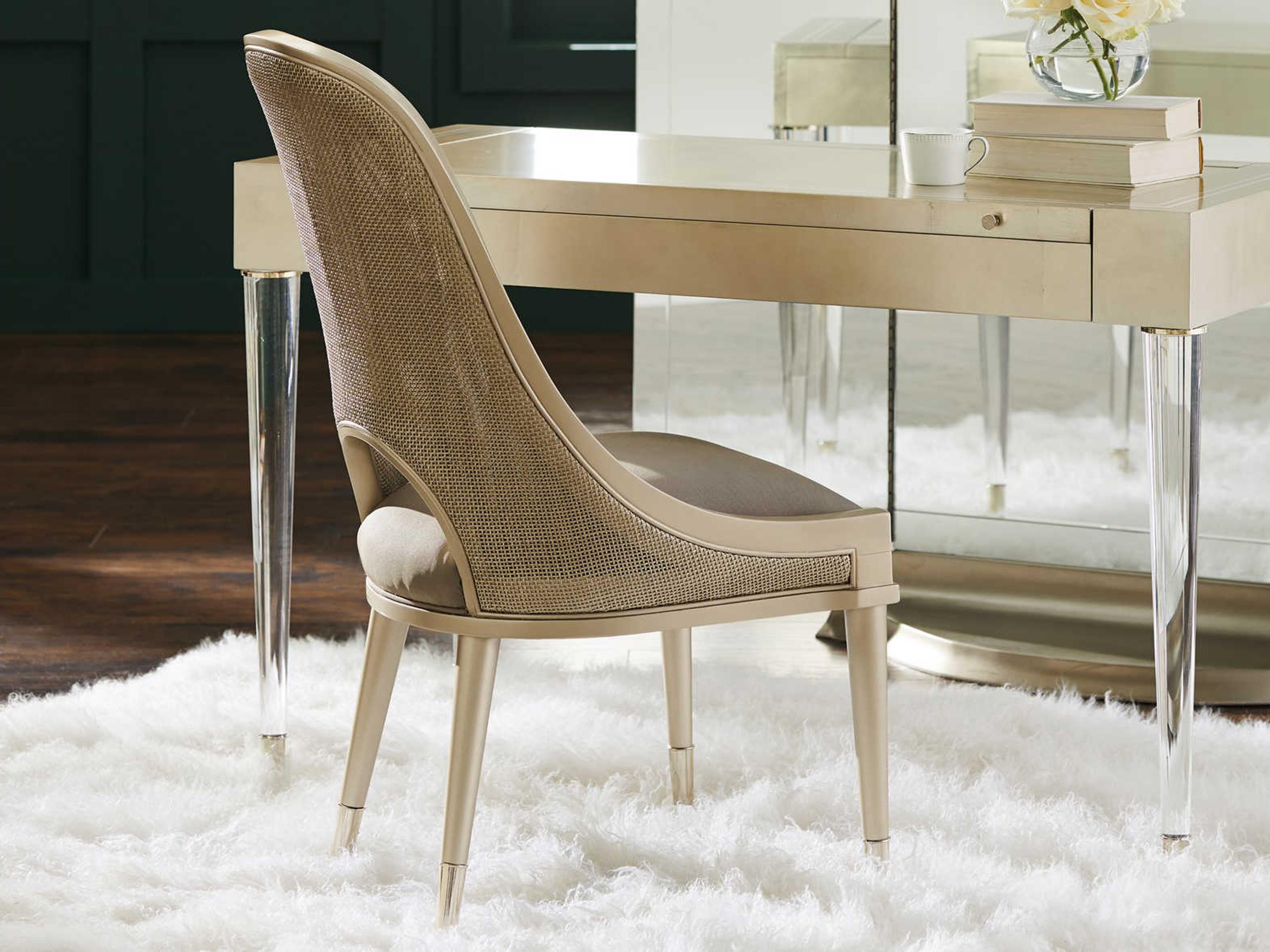 Caracole Classic Cane I Join You Gray Upholstered Side Dining Chair