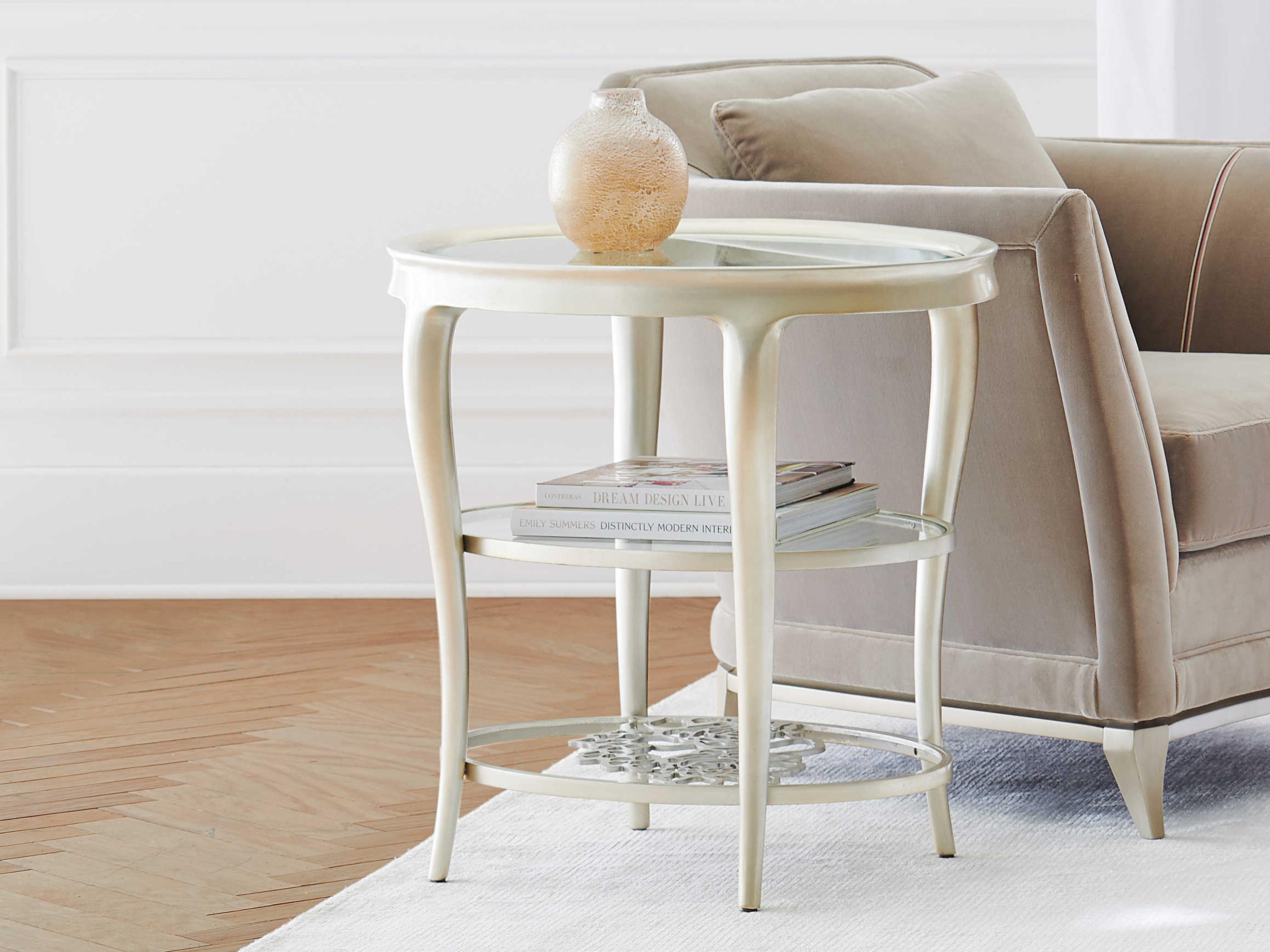 Caracole Classic Wild Flower Oval Glass Oracle End Table