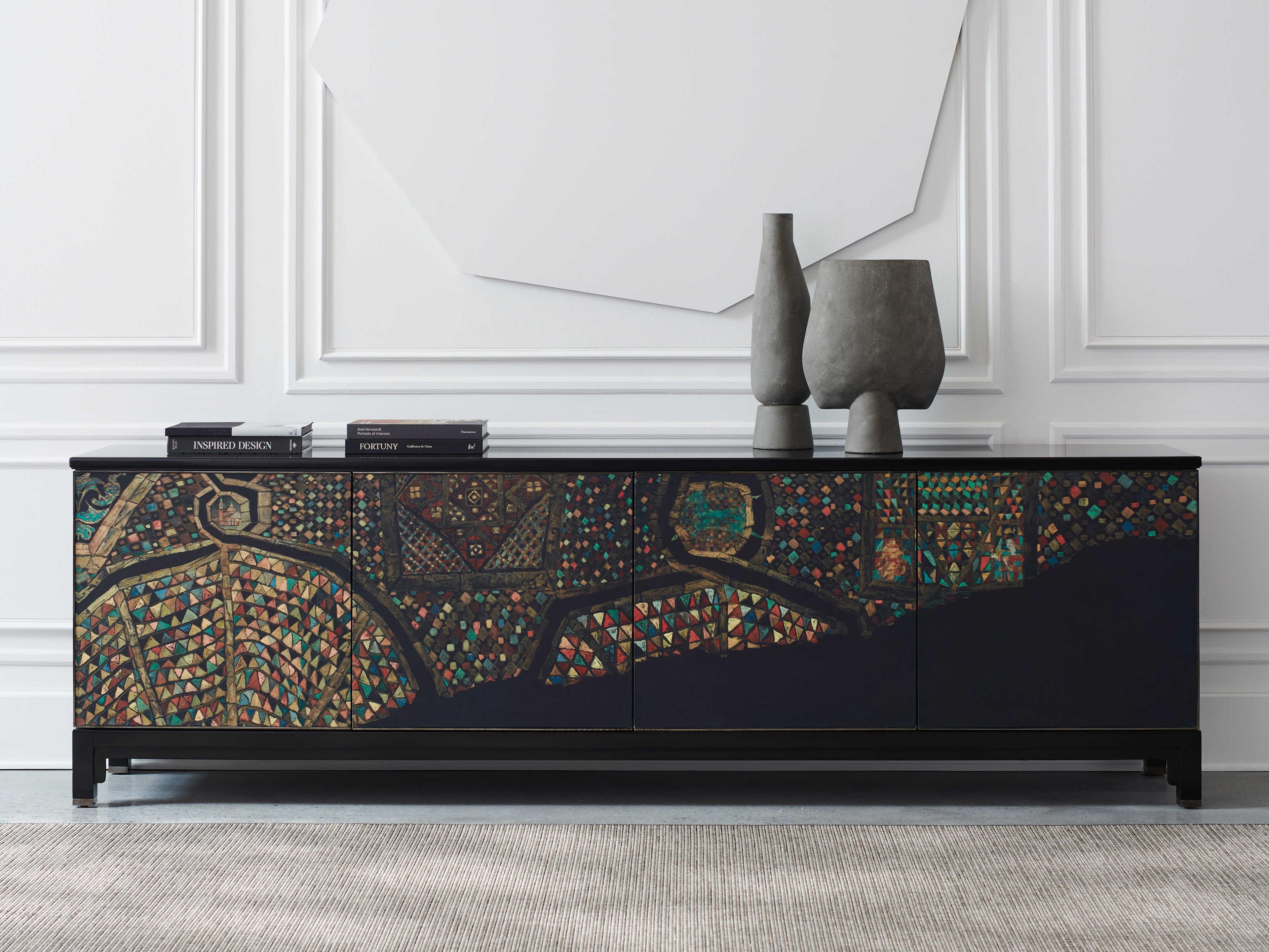 Caracole Classic Mosaic 100" Satin Ebony Deep Bronze Media Console