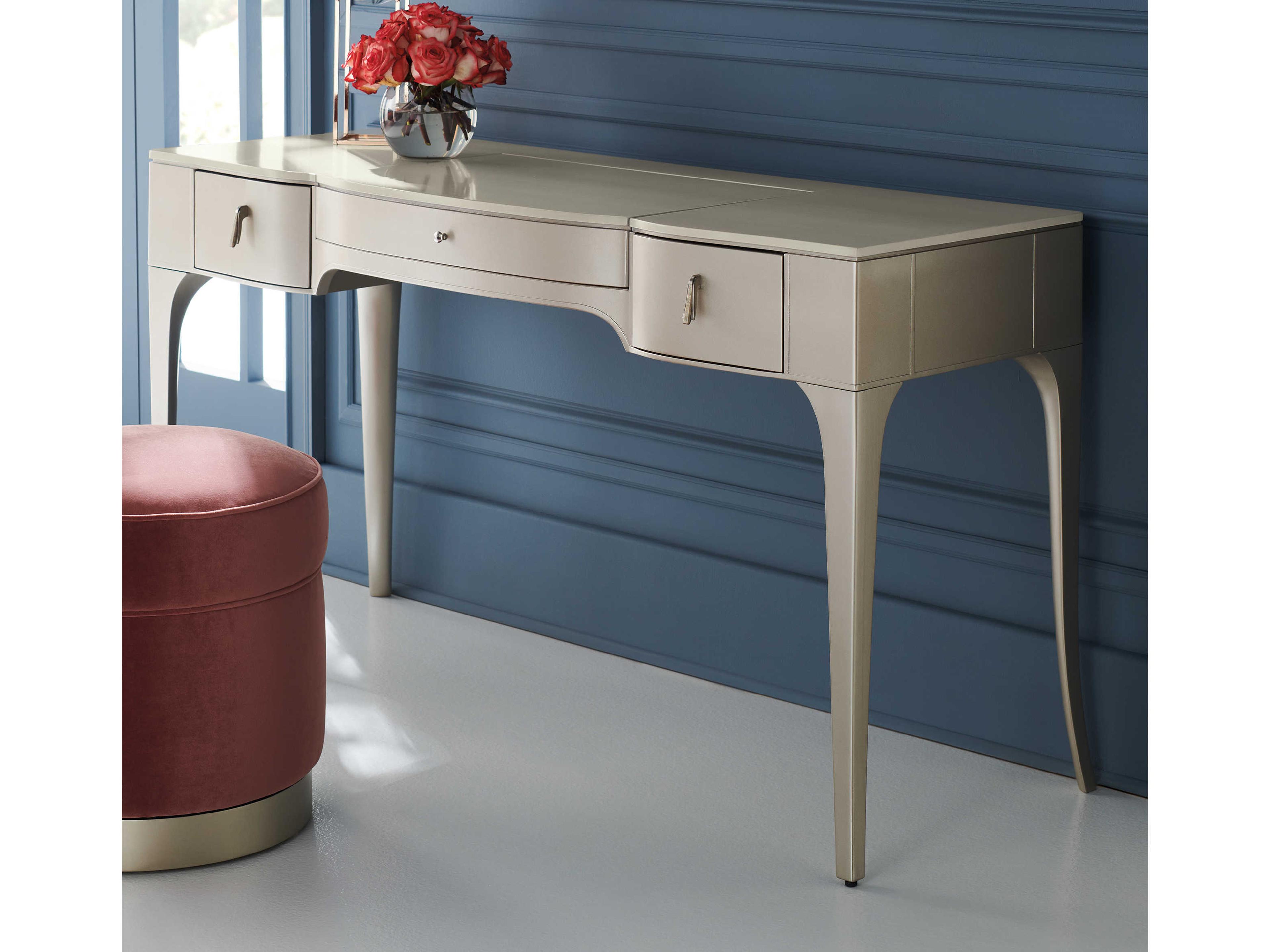 Caracole Classic Kiss N Makeup Soft Silver Paint Vanilla Cream Vanity Table