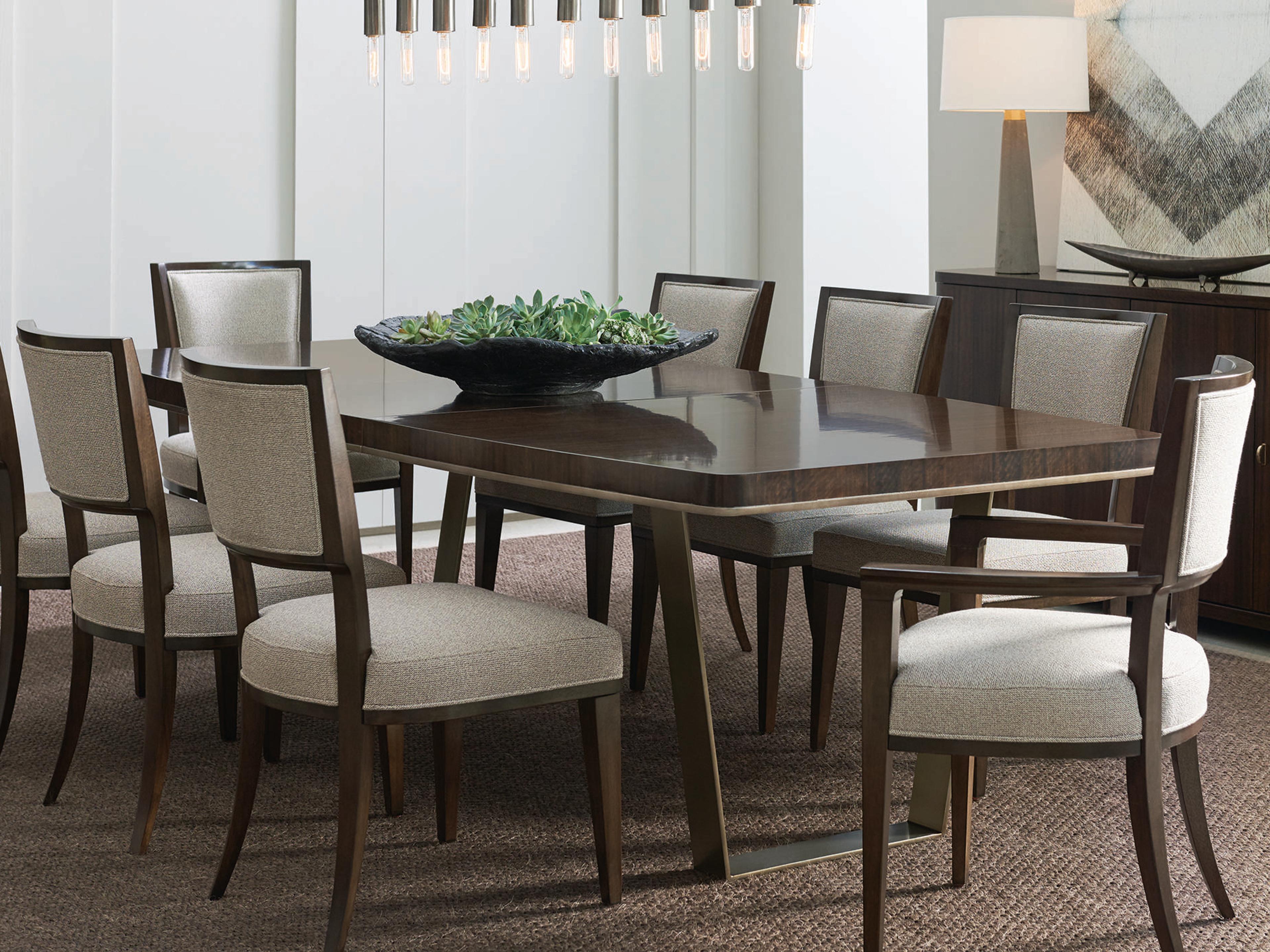 Caracole Streamline Expandable Industrial Extendable Rectangular Wood Aged Bourbon With Smoked Brass Dining Table