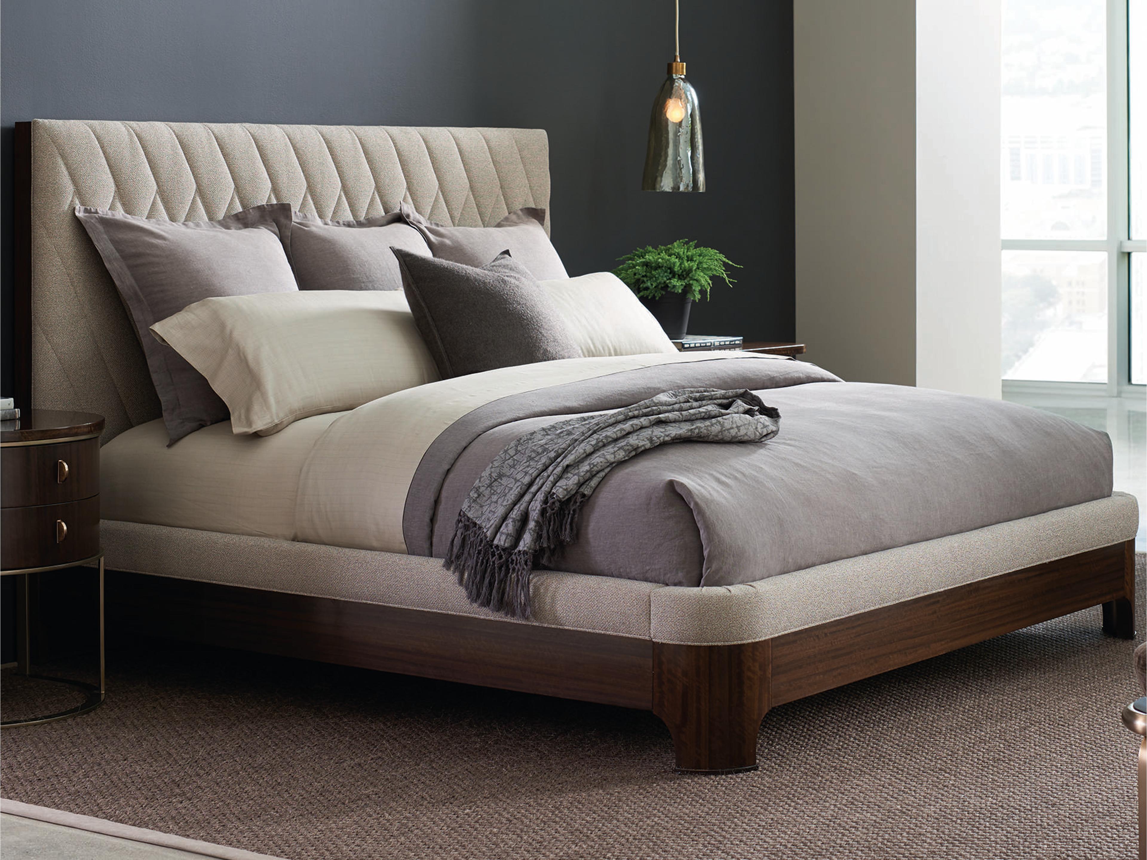 Caracole Streamline Moderne Diamond Quilited Beige Upholstered Queen Platform Bed