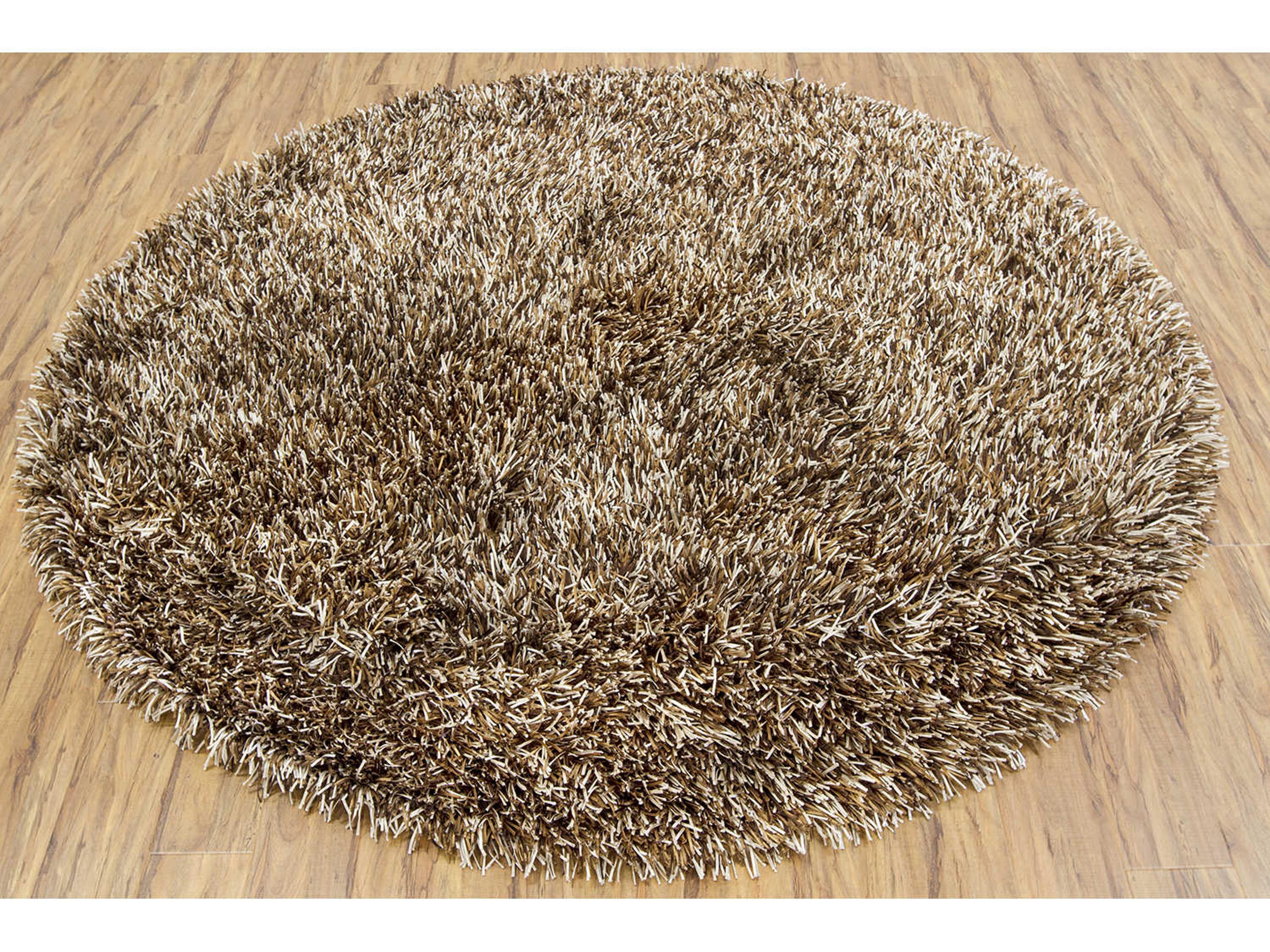 Iris Round Shag Area Rug Brown Beige