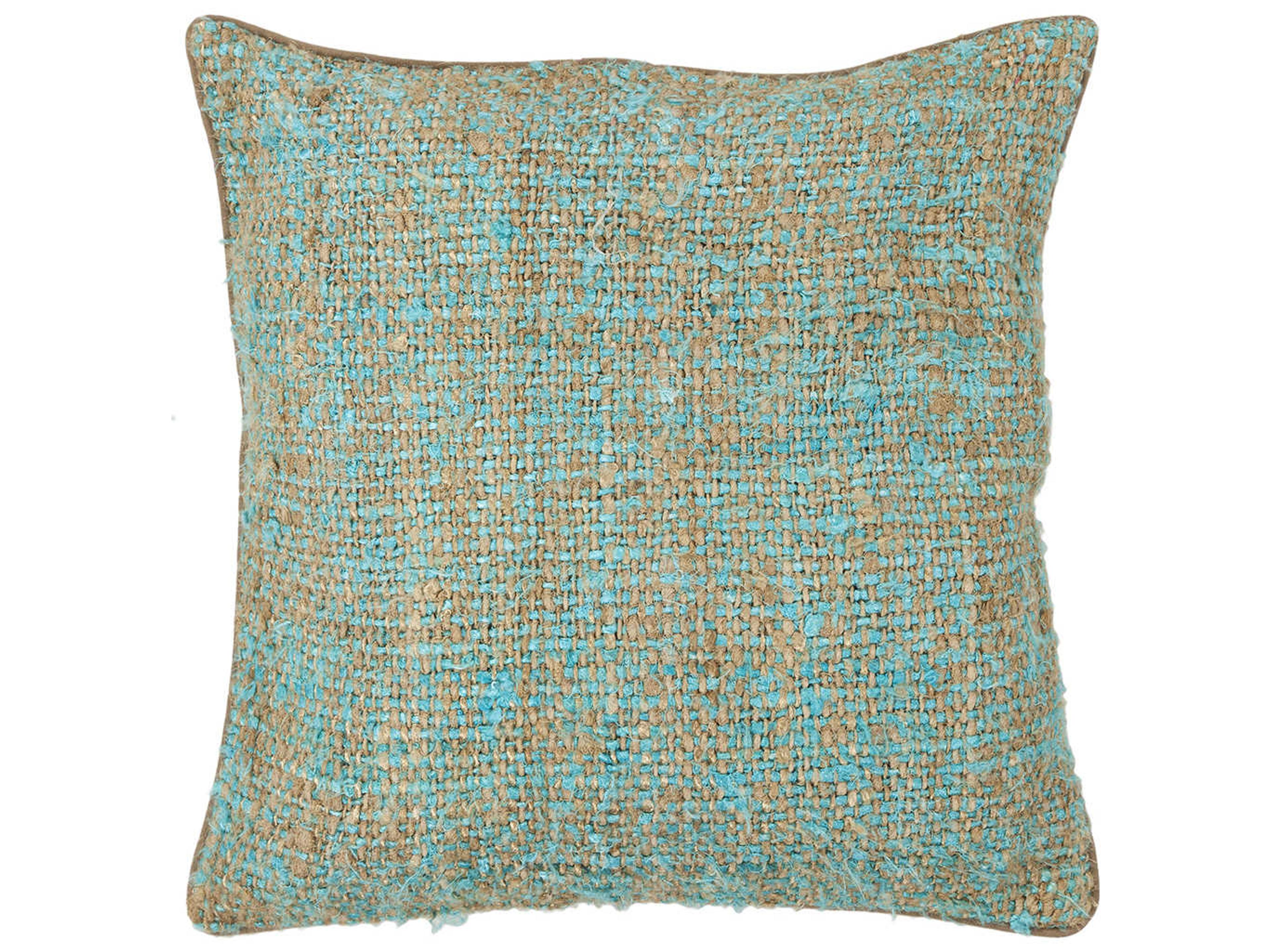 Blue and Natural Silk Textured Handmade Throw Pillow