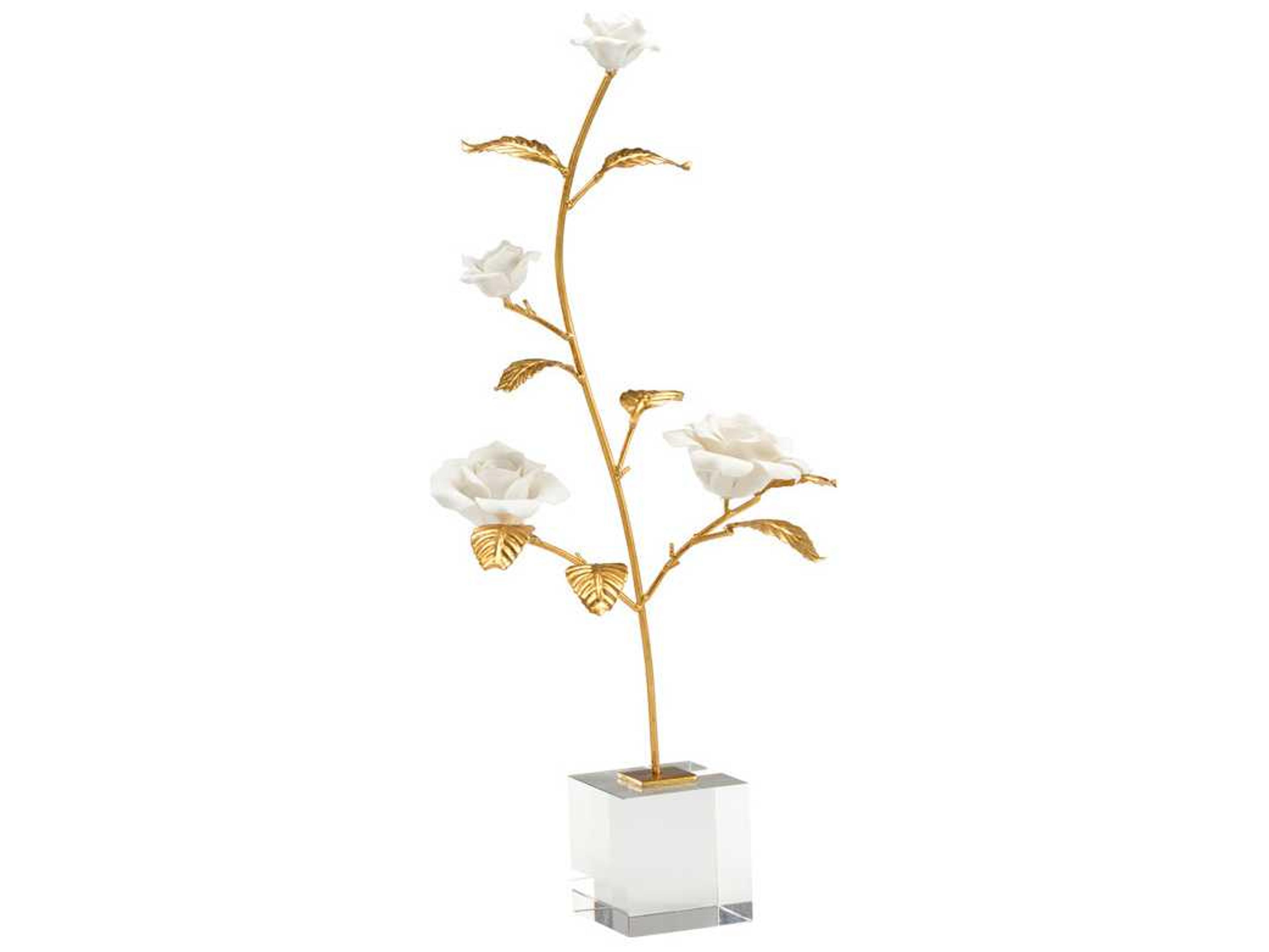 Rose in Stand White with Antique Gold Leaf Sculpture