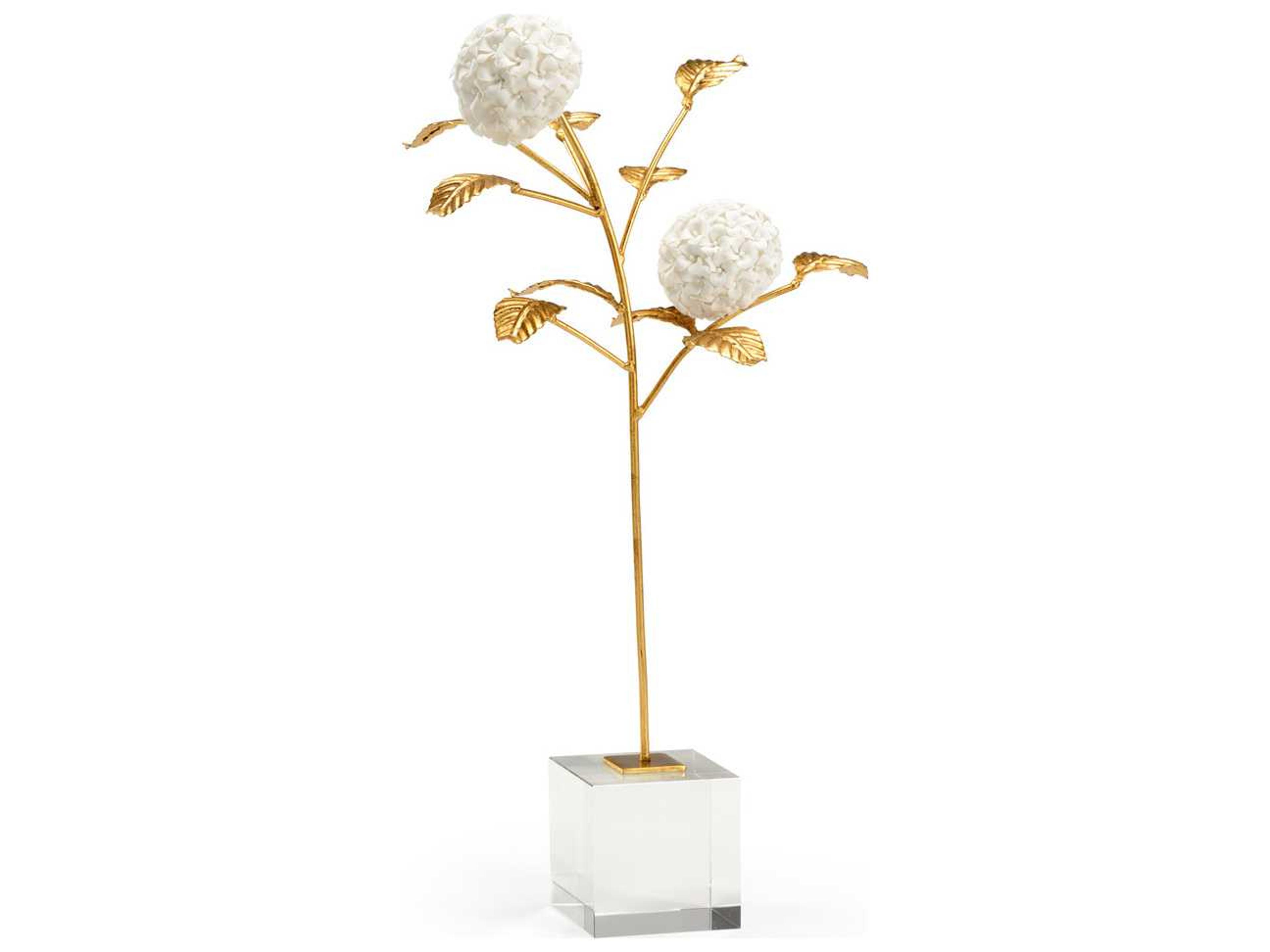Hydrangea in Stand White Porcelain Hydrangea on Antique Gold Leaf Iron