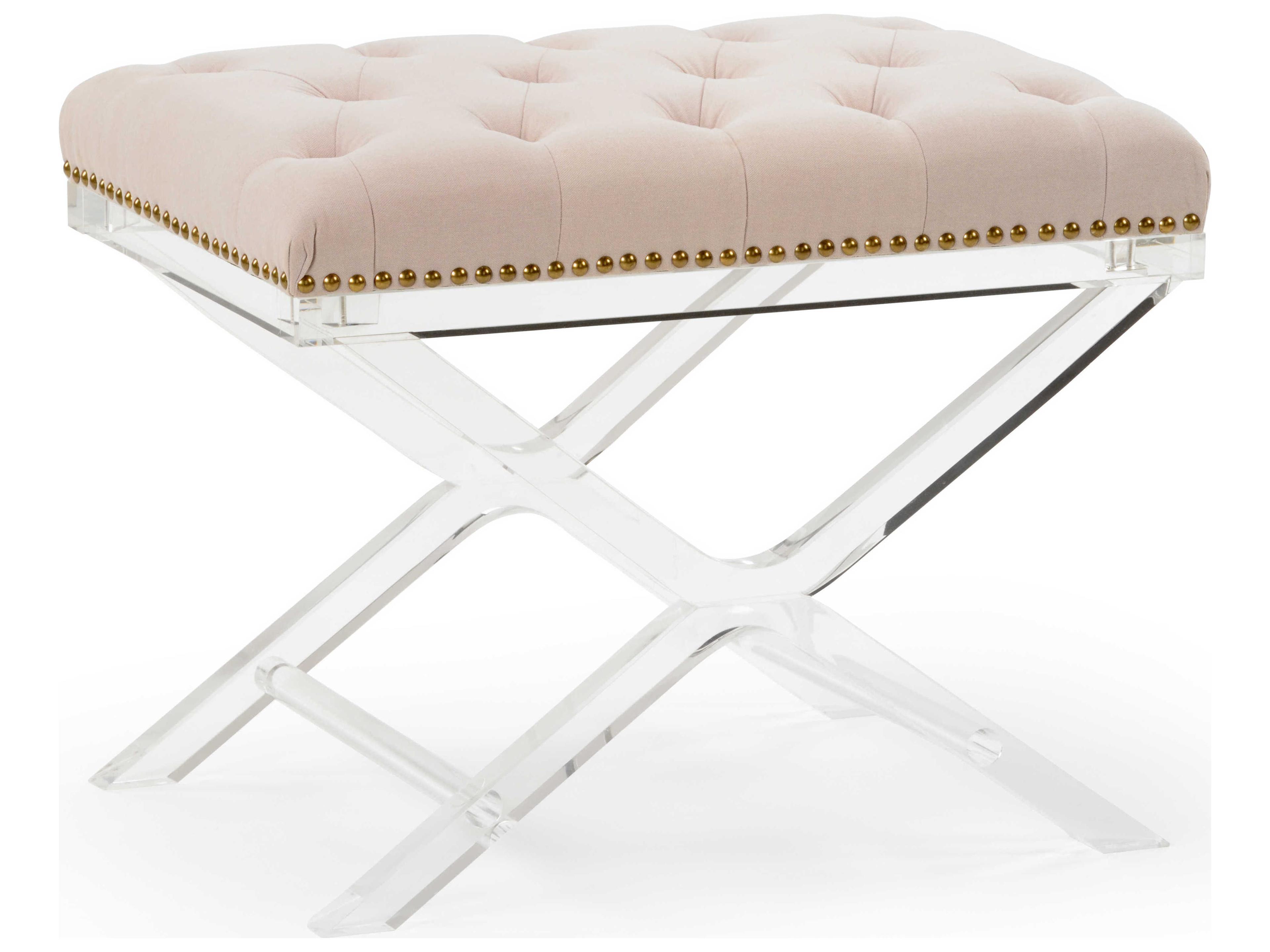 Soho Tufted Acrylic Bench with Natural Muslin Seat and Nailhead Trim