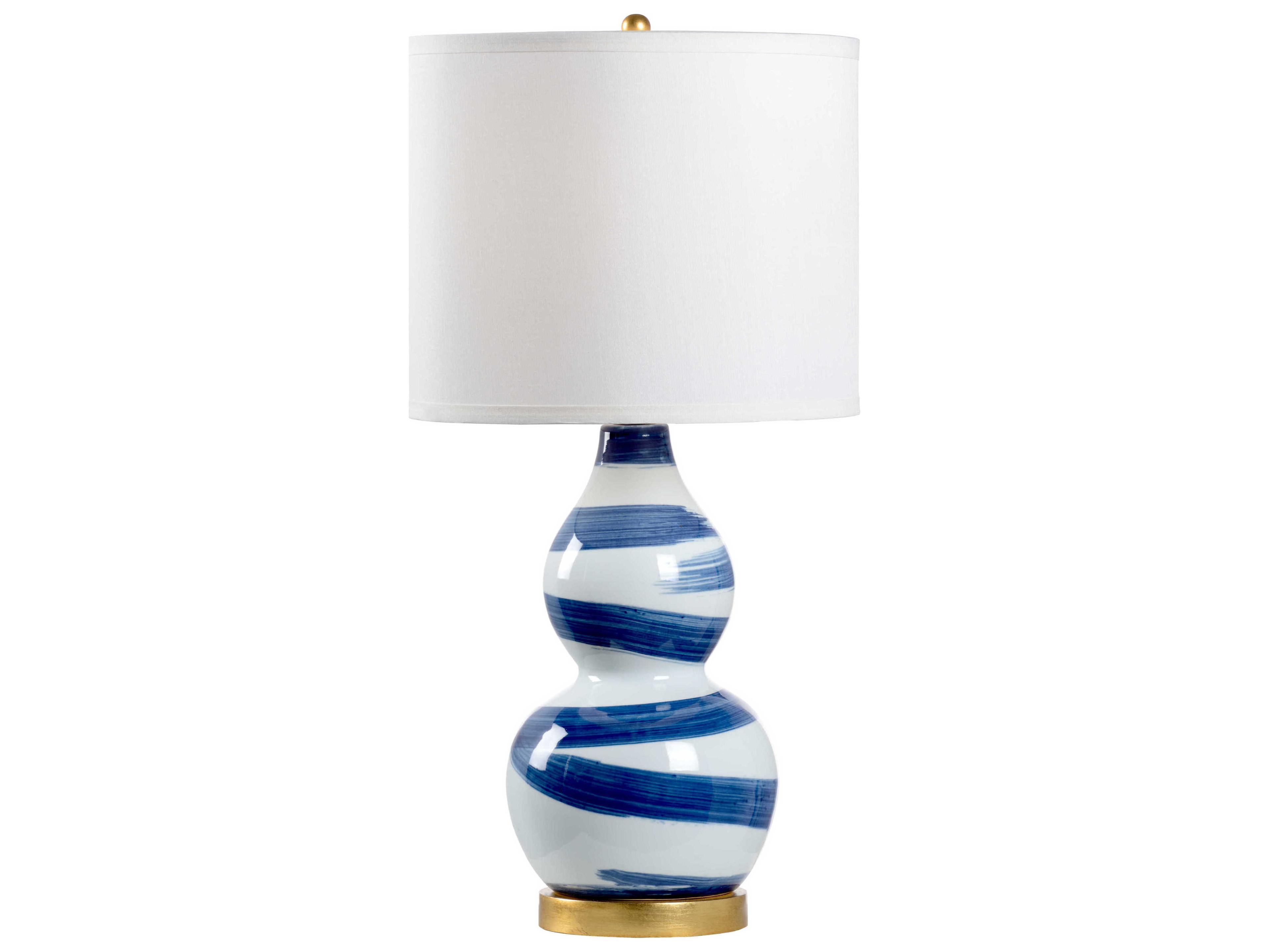 Cobalt White Glaze Gold Leaf Blue Buffet Lamp