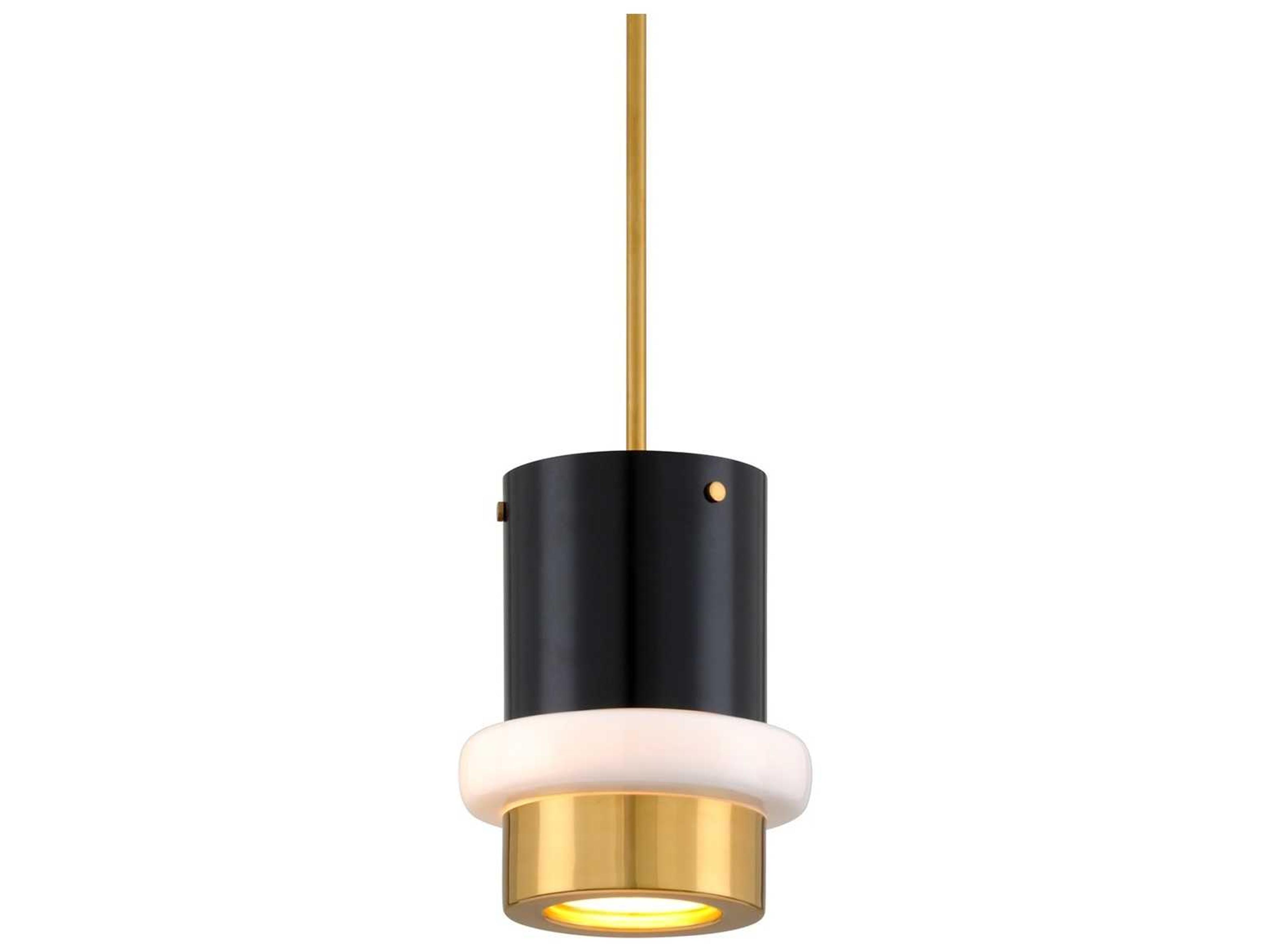 Beckenham 1-Light Vintage Polished Brass Black Glass Cylinder Mini Pendant