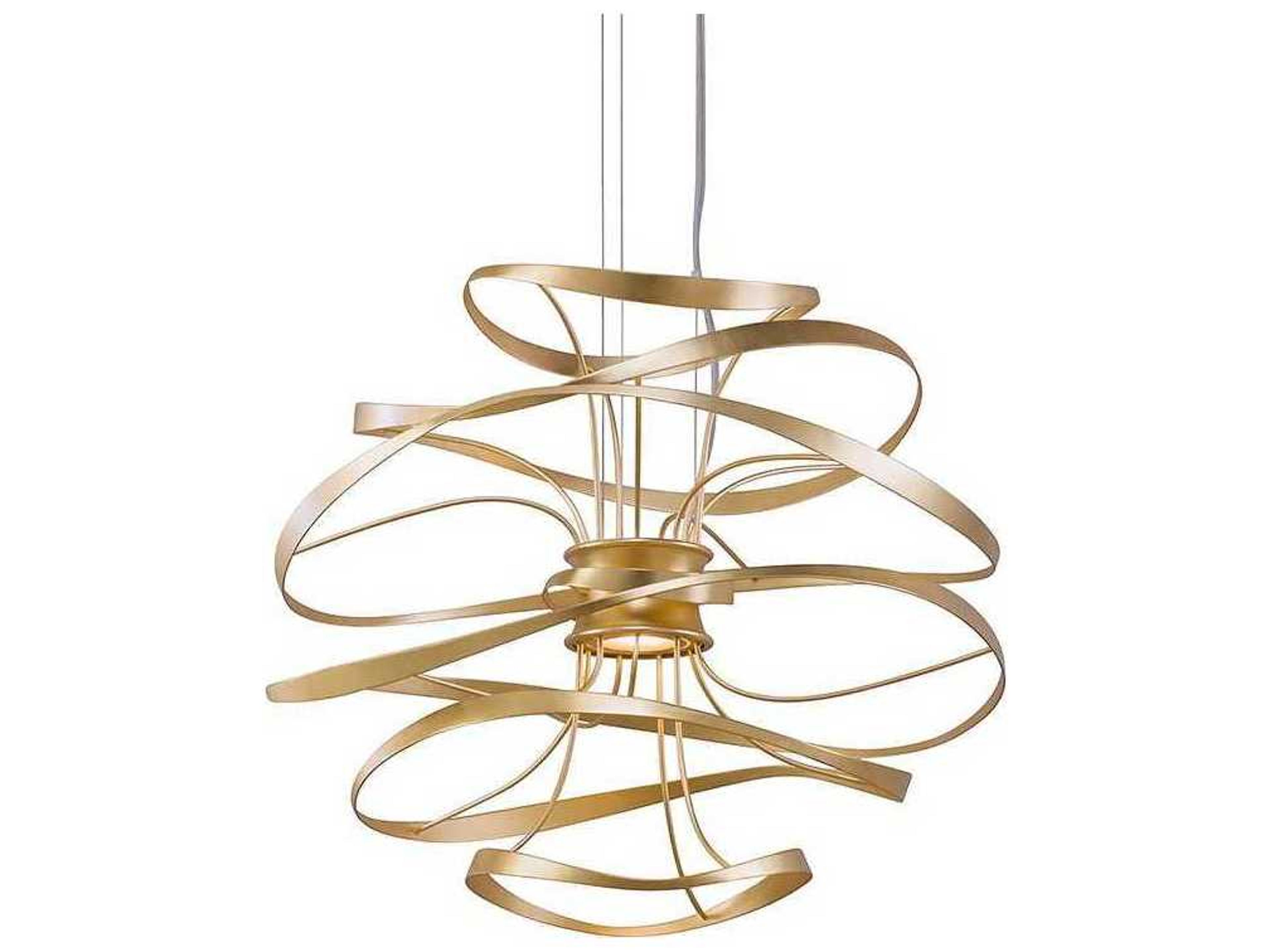 Calligraphy Pendant Light Gold Leaf and Polished Stainless