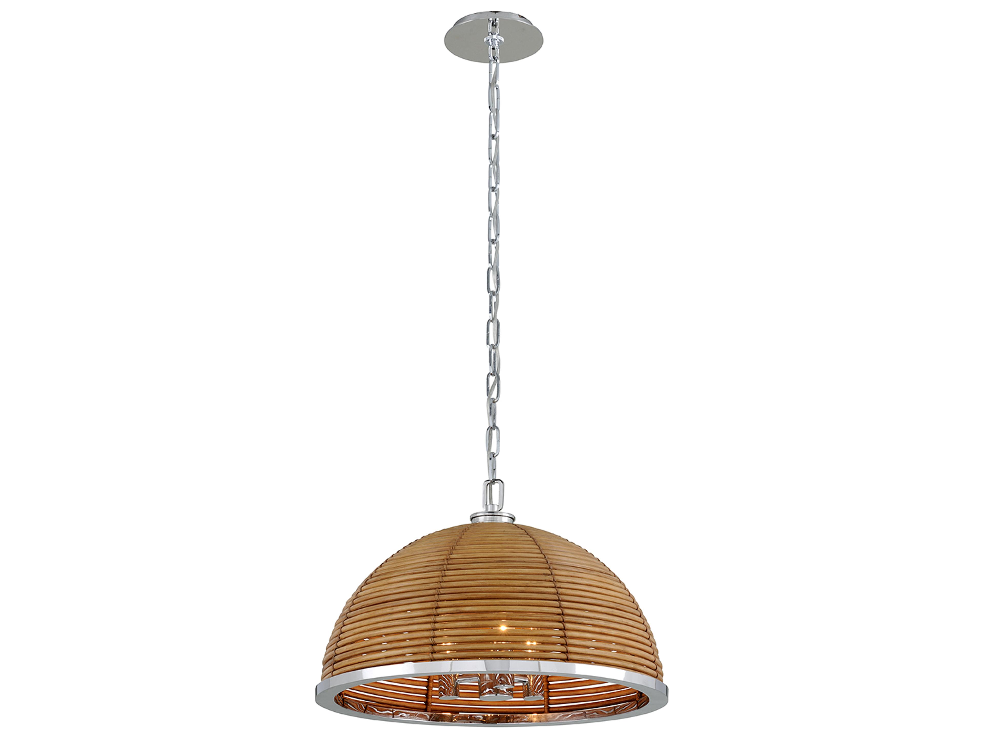 Carayes 3-Light Natural Rattan Stainless Steel Brown Dome Chandelier