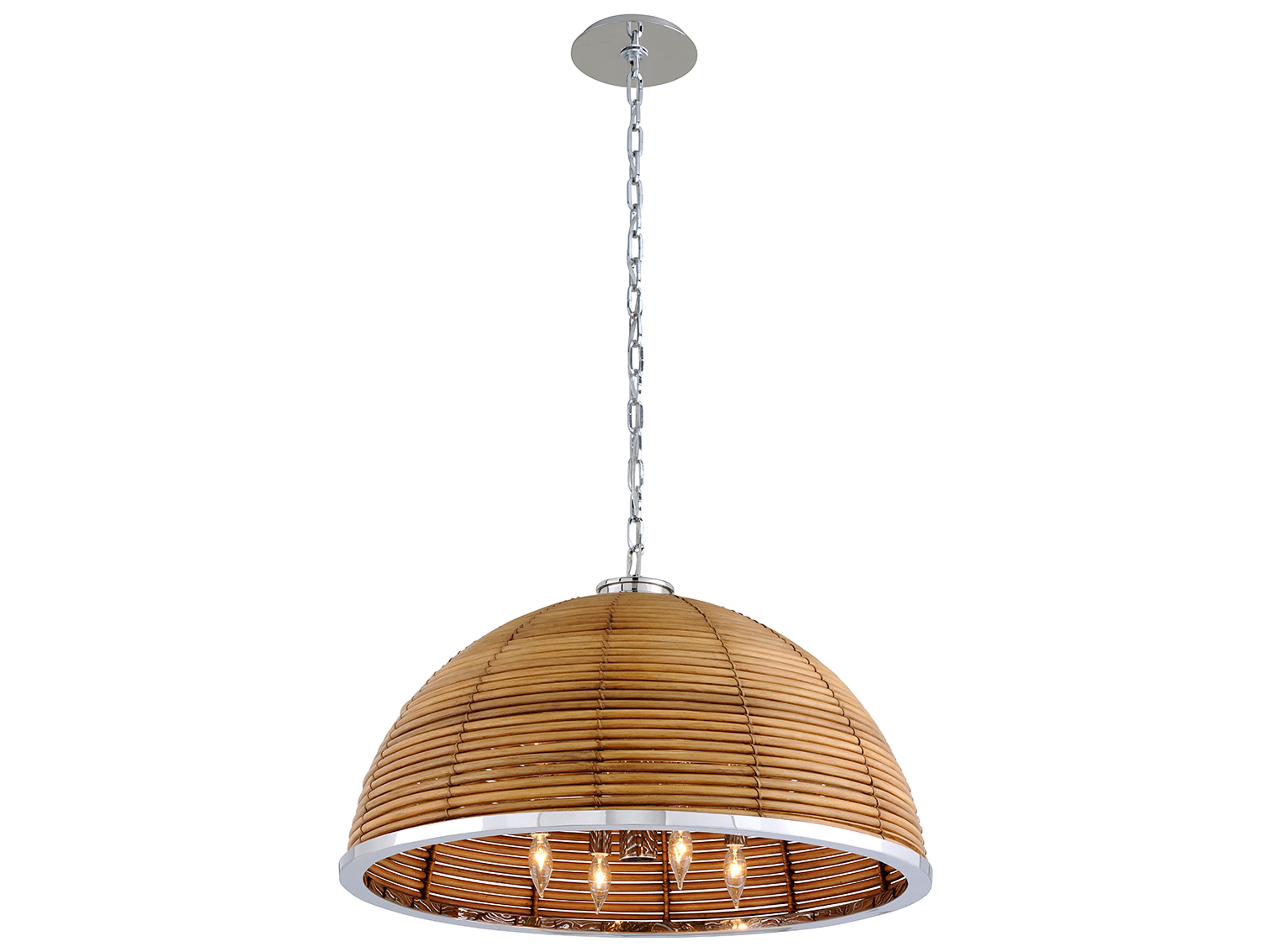 Carayes 8-Light Natural Rattan Stainless Steel Brown Dome Chandelier