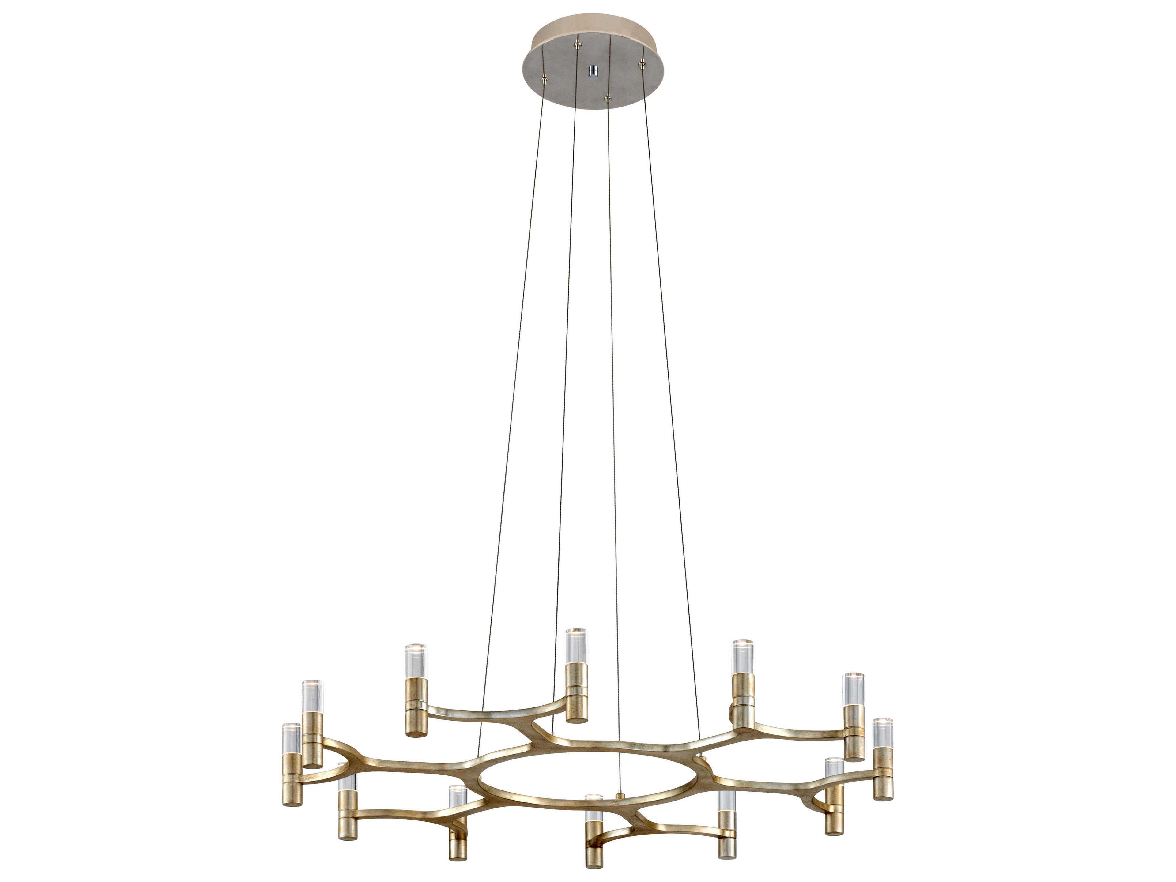 Nexus 12-Light Silver Leaf Steel Crystal LED Cylinder Chandelier