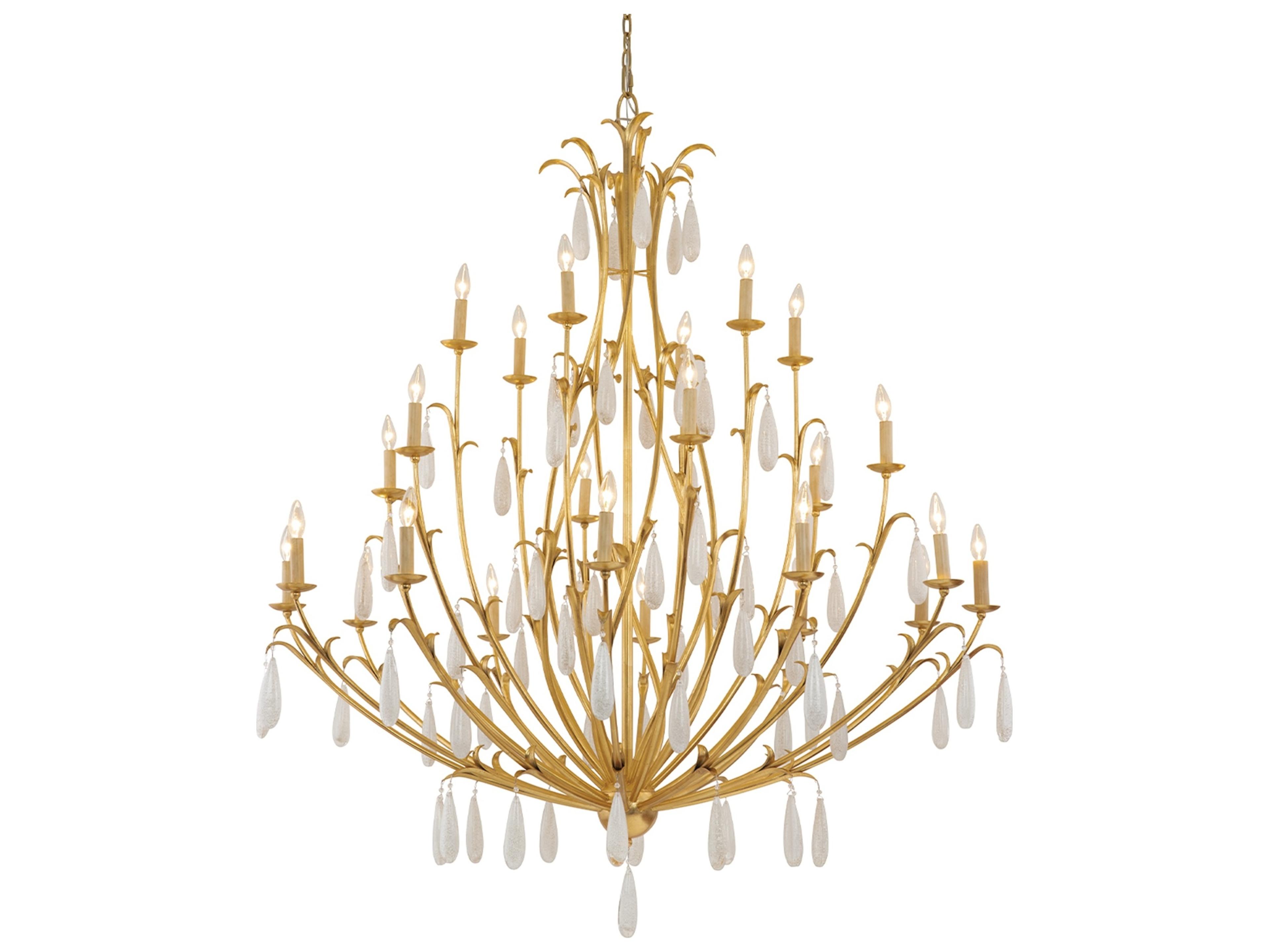 Prosecco 24-Light Gold Leaf Glass Chandelier