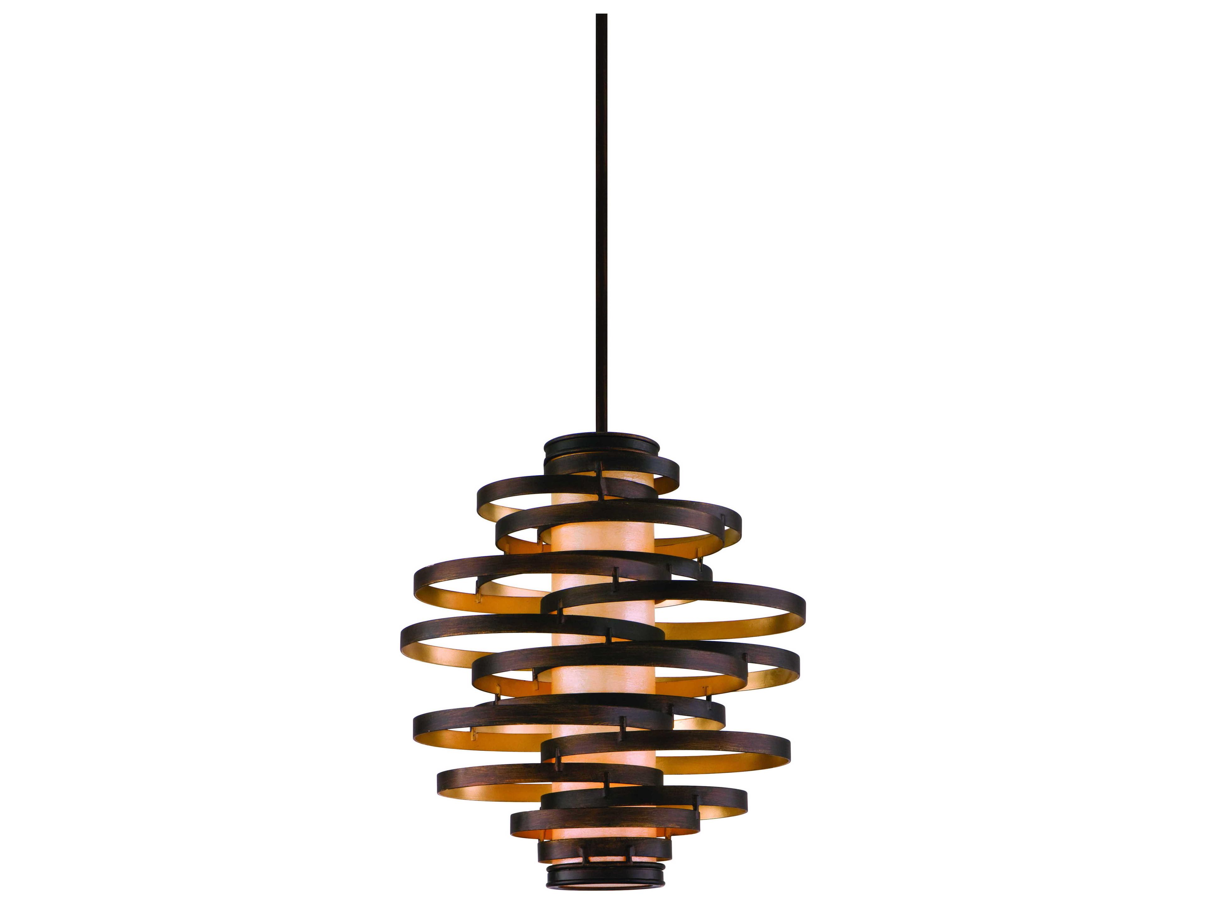 Vertigo 3 Light Pendant in Bronze and Gold Leaf
