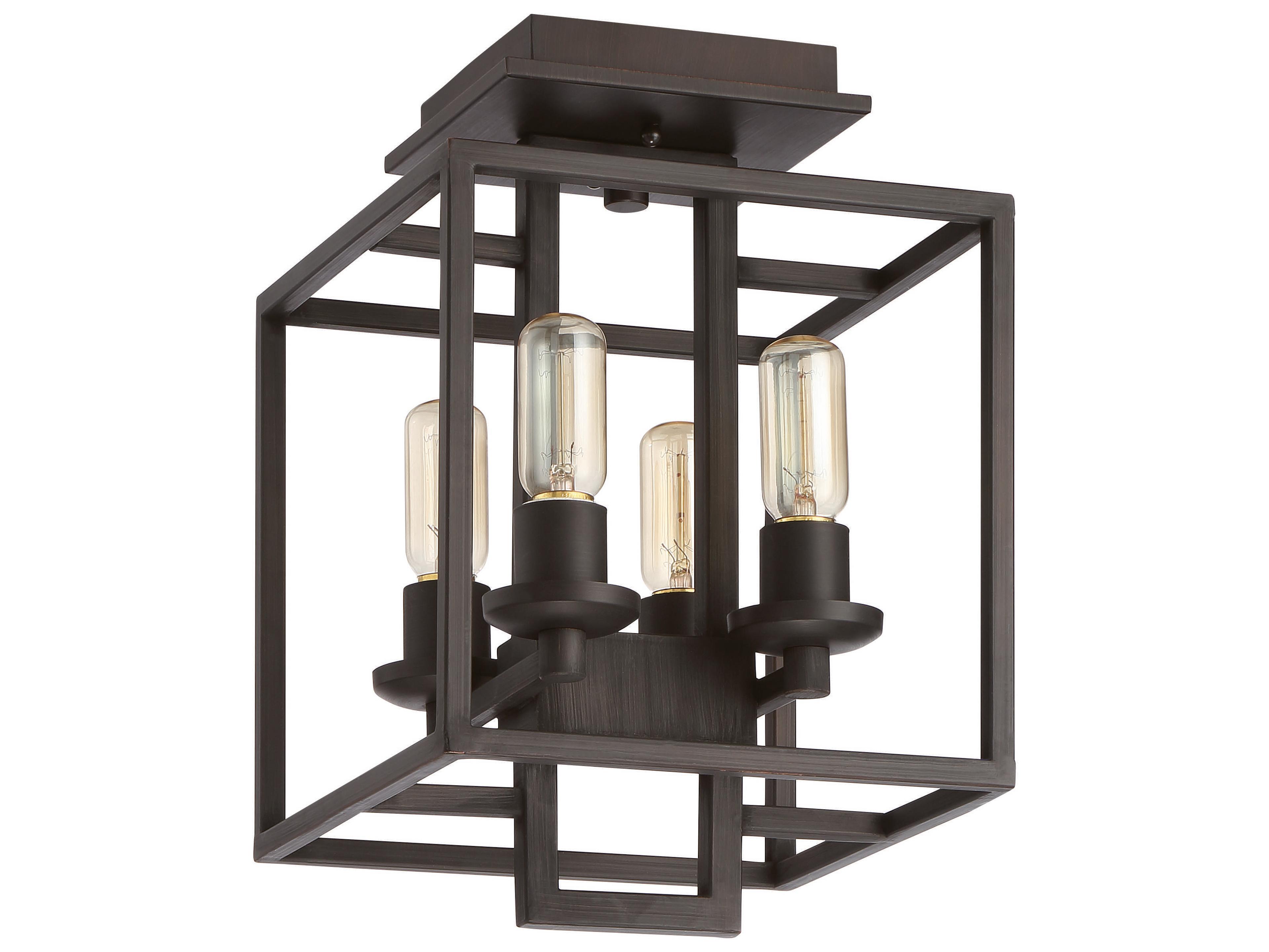 Cubic Aged Bronze Brushed Geometric Semi Flush Mount