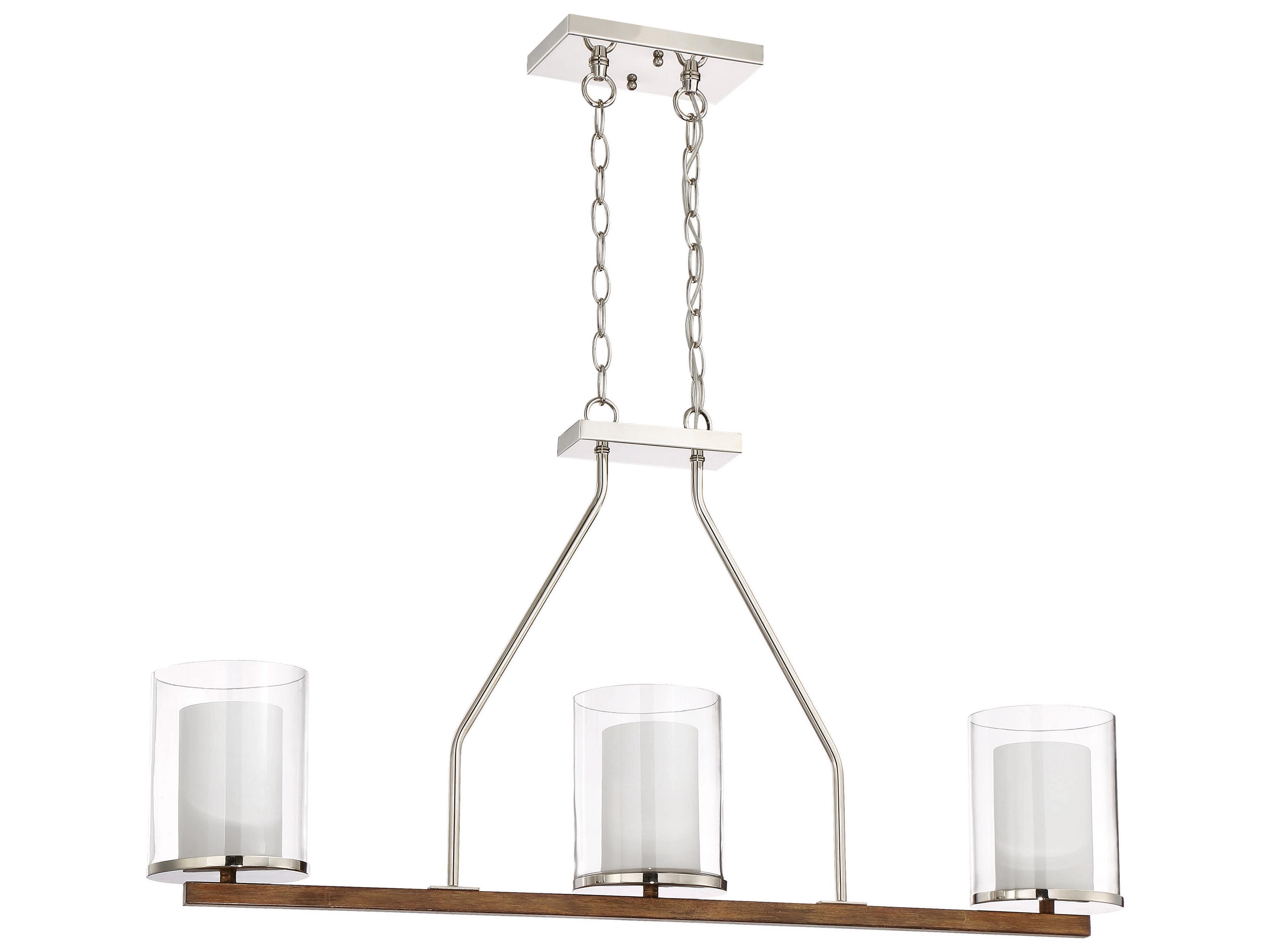 Lark 3-Light Polished Nickel Whiskey Barrel Brown Glass Cylinder Island Pendant