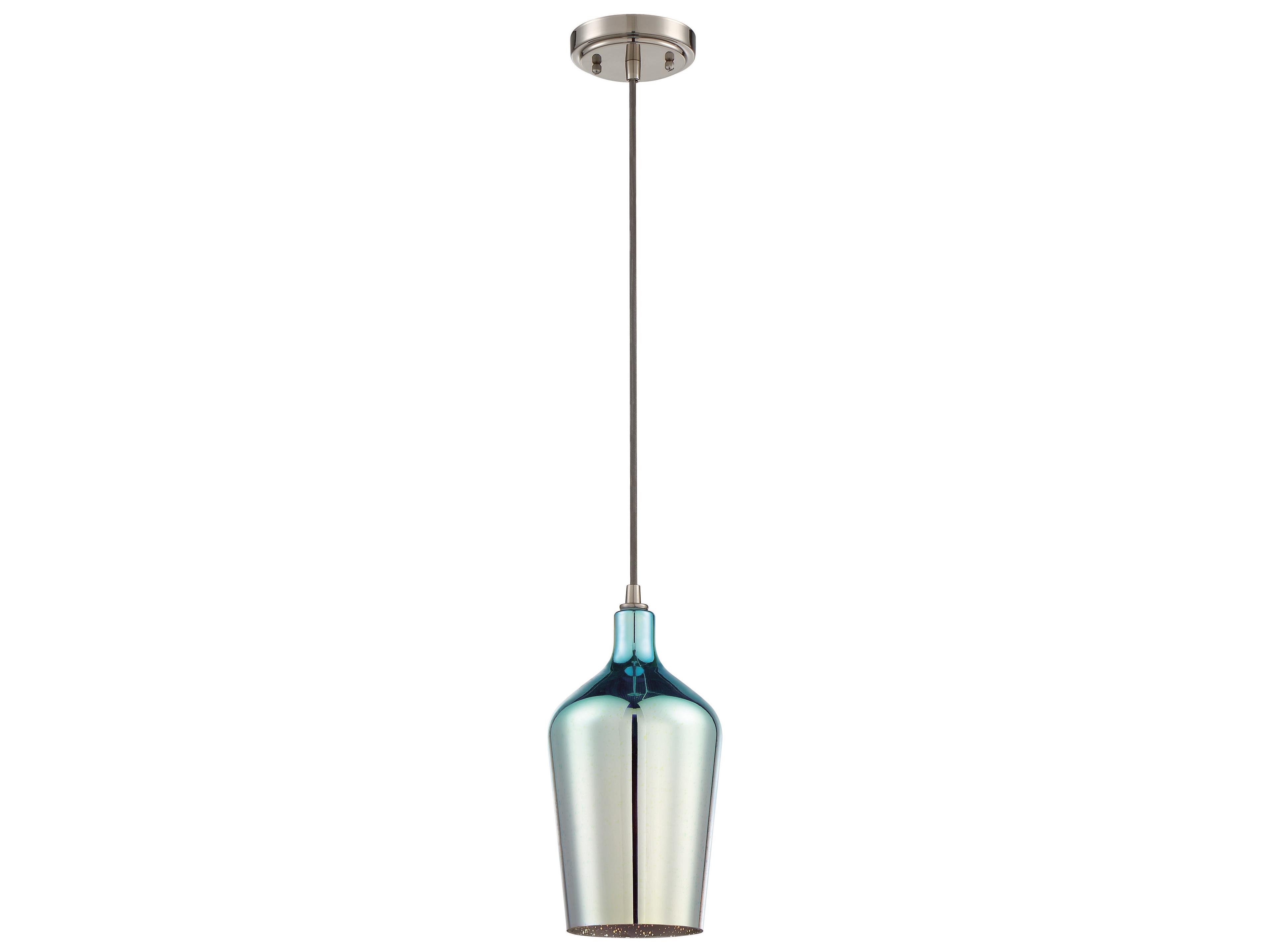 1-Light Brushed Polished Nickel Glass Bell Mini Pendant