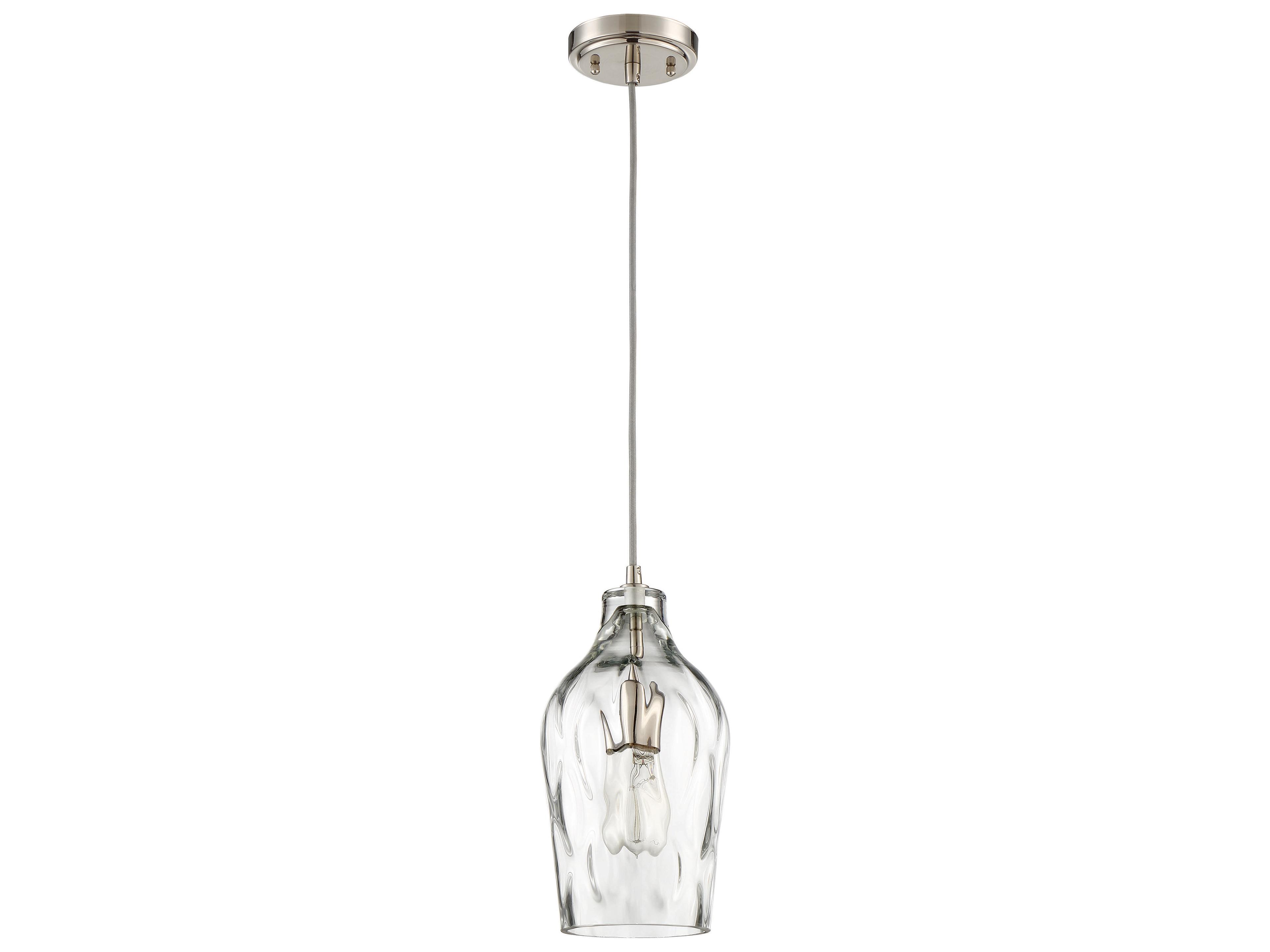 1-Light Brushed Polished Nickel Glass Bell Mini Pendant
