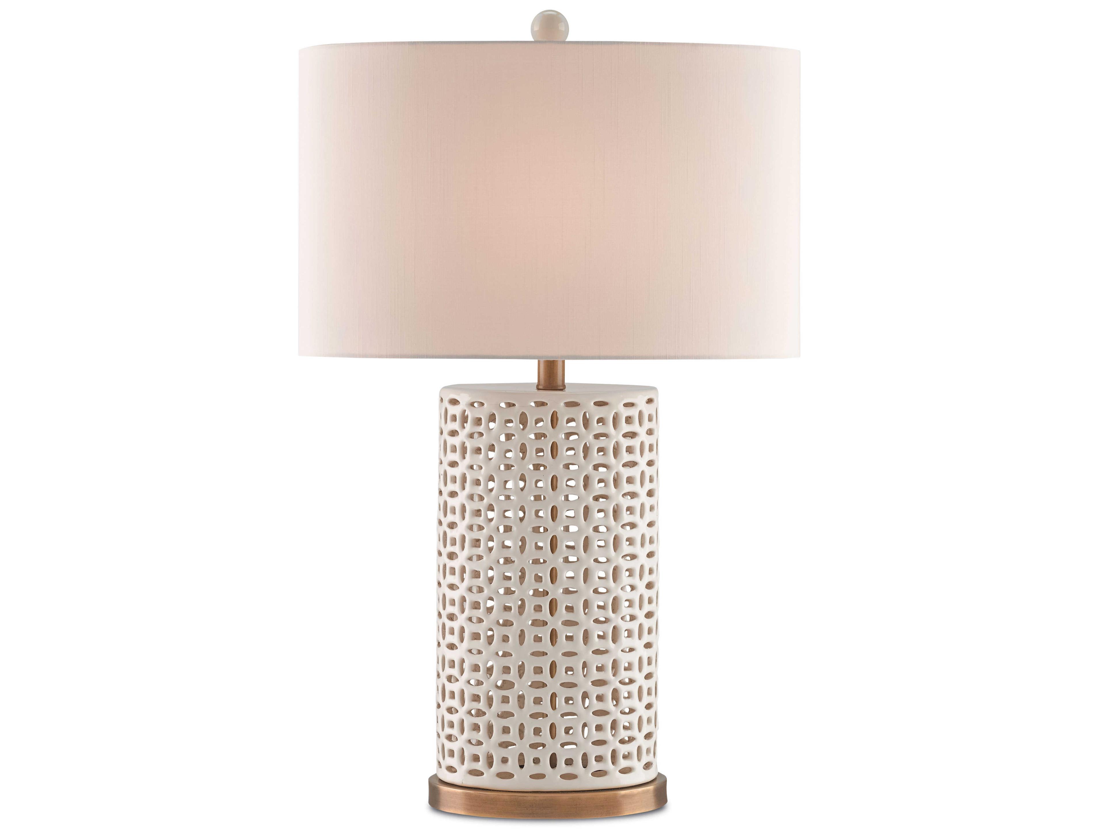 Luxecor Vistas Edison Bulb Buffet/Table Ivory Antique Brass White Buffet Lamp with Honey Beige Shantung Shade