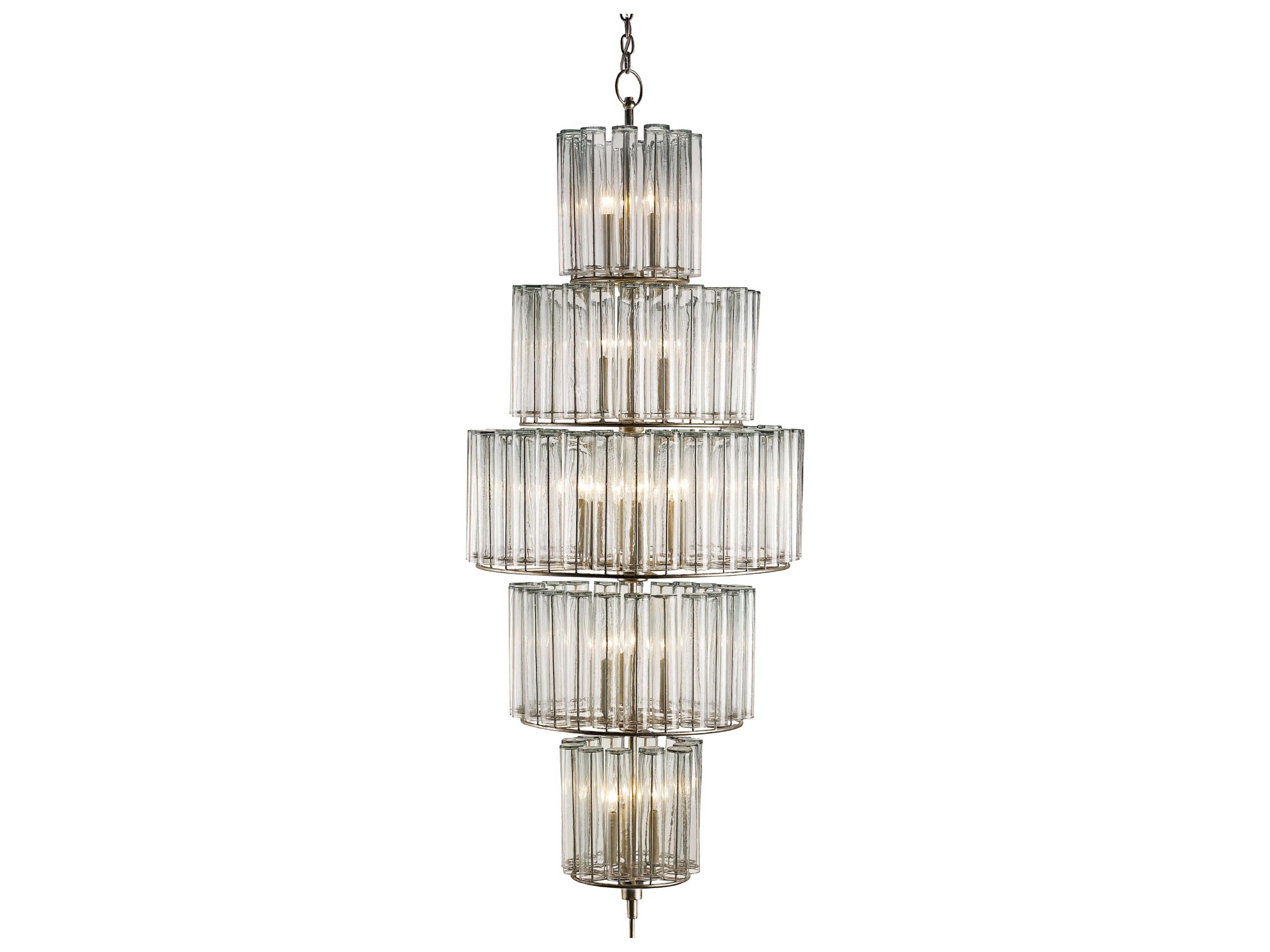 Vistas 18-Light Silver Leaf Glass Candelabra Drum Tiered Chandelier