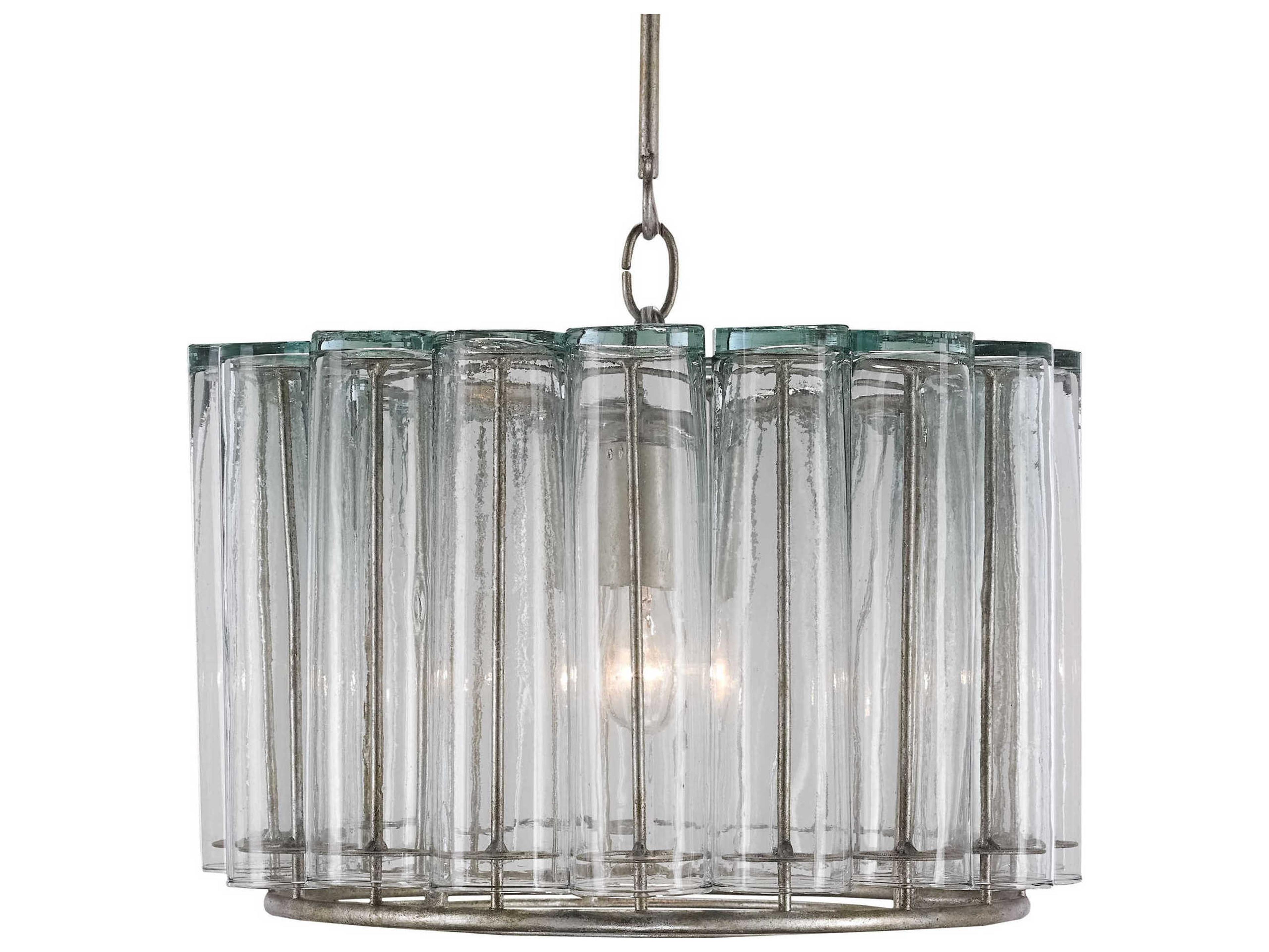 Luxecor Vistas Silver Leaf Glass Drum Pendant