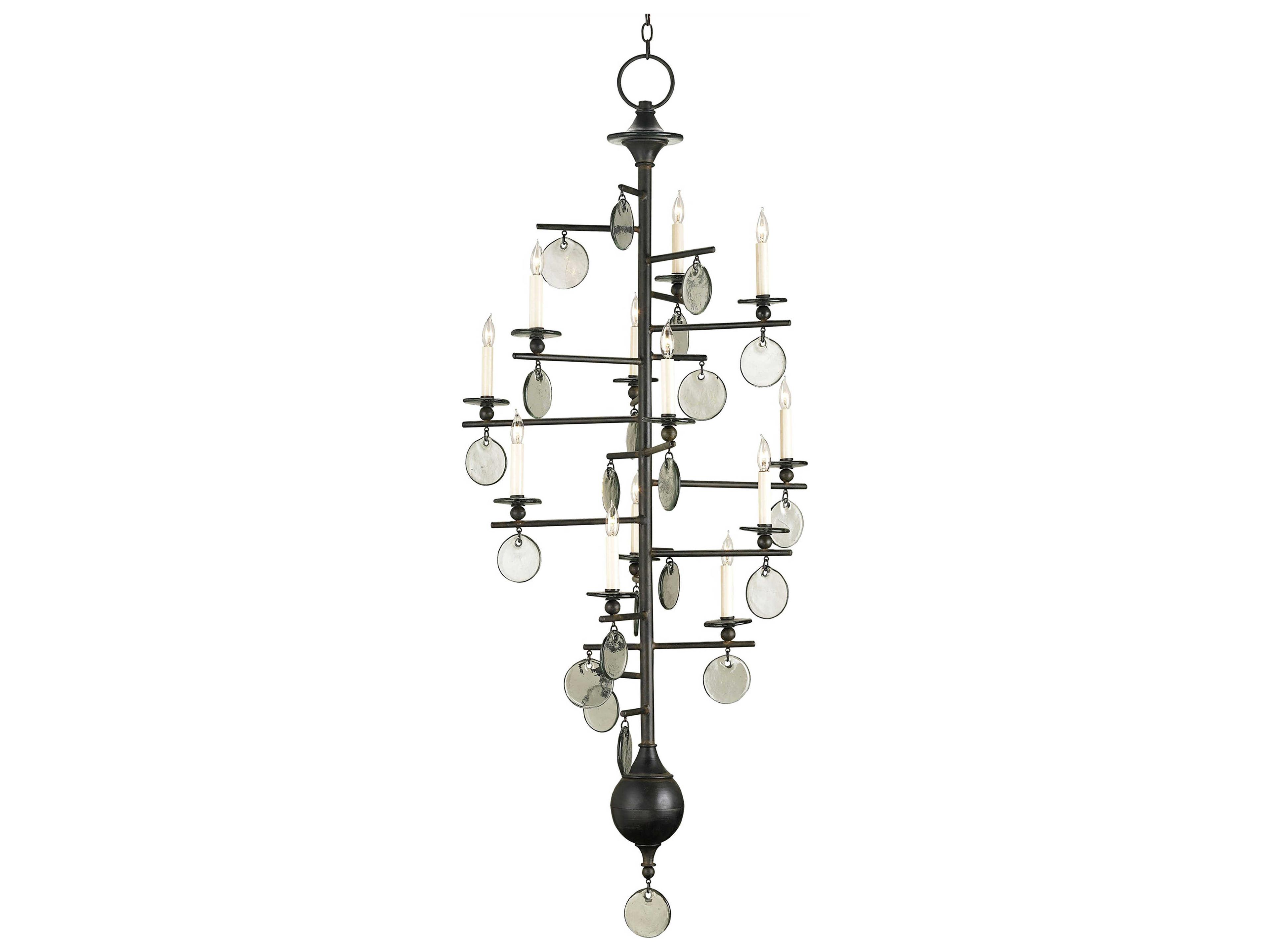 Vistas 12-Light Old Iron recycled Glass Black Candelabra Tiered Chandelier