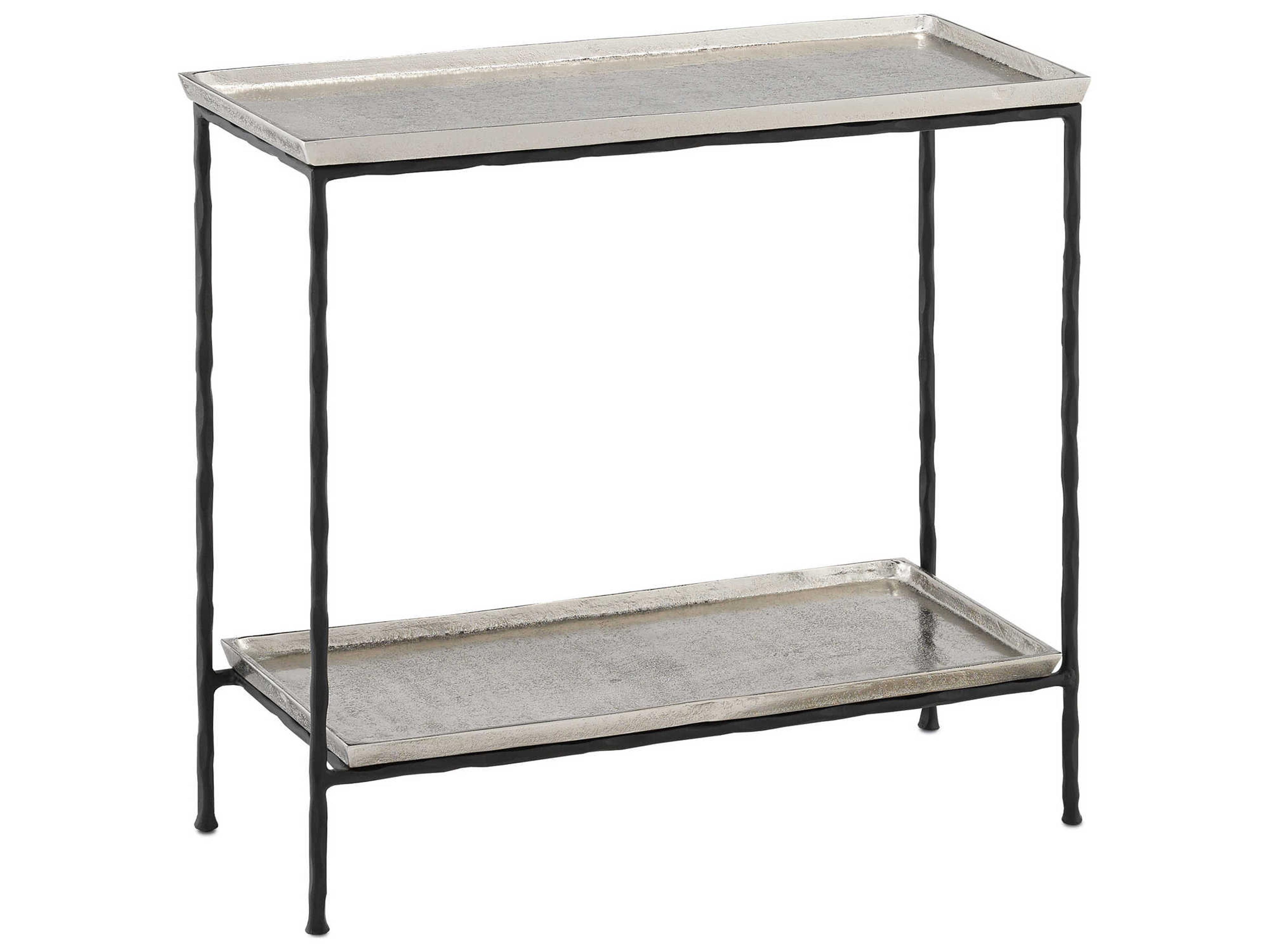 Luxecor Vistas Rectangular Metal Antique Silver Black End Table