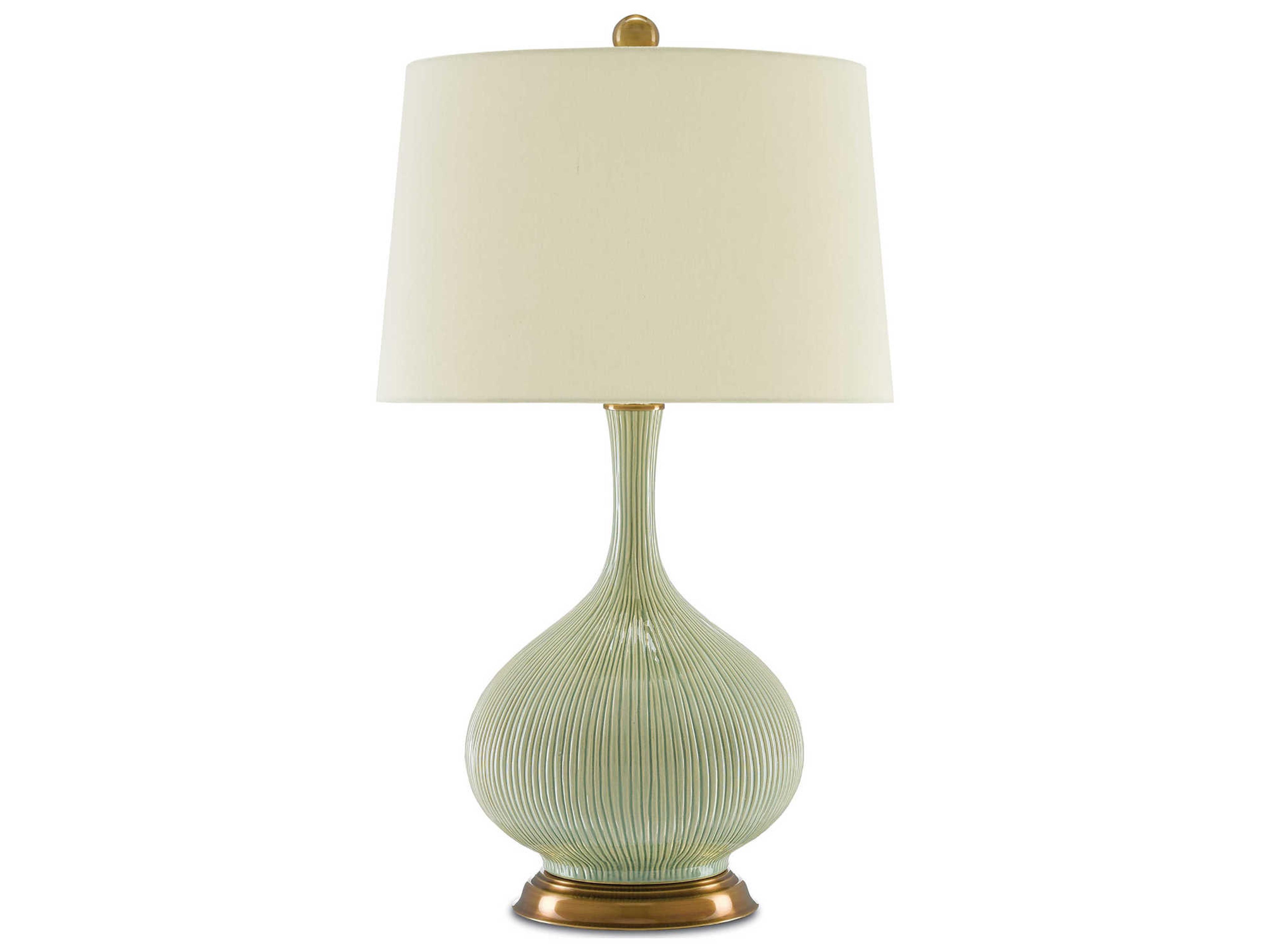 Luxecor Cait Grass Green Antique Brass Tan Sand Linen Buffet Lamp