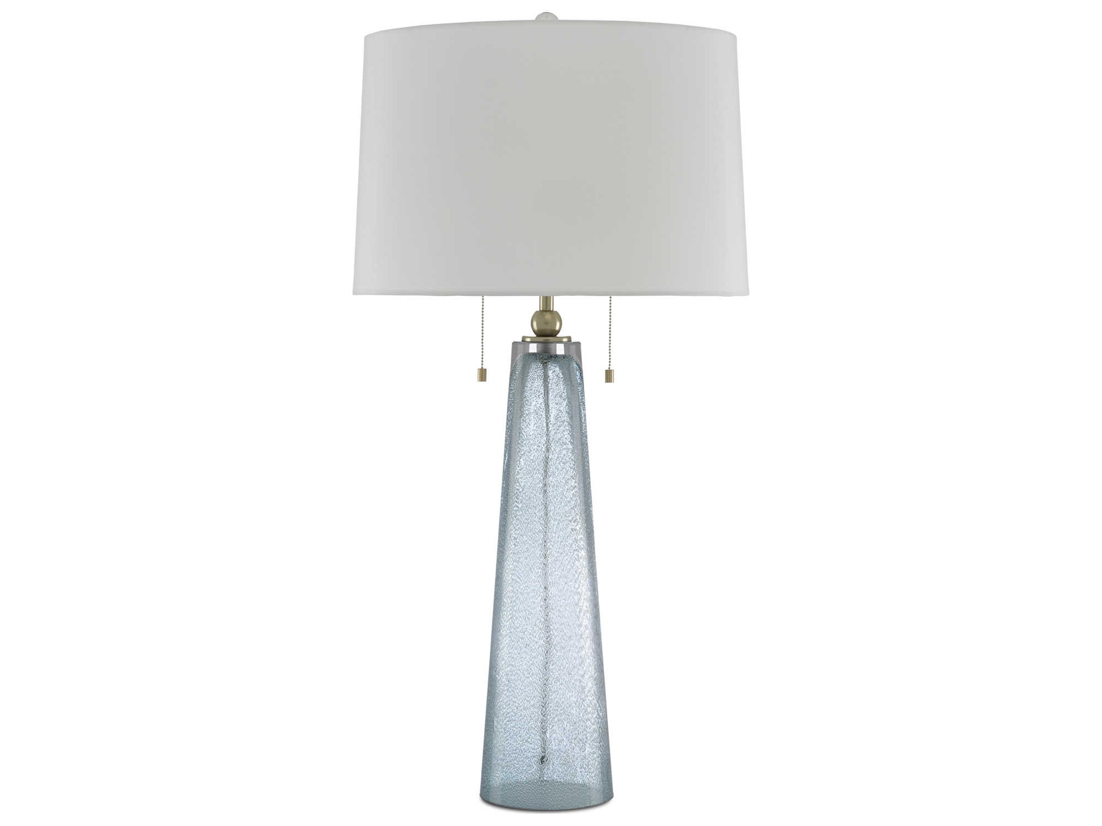 Looke Glass Blue Brass Off White Shantung Buffet Lamp