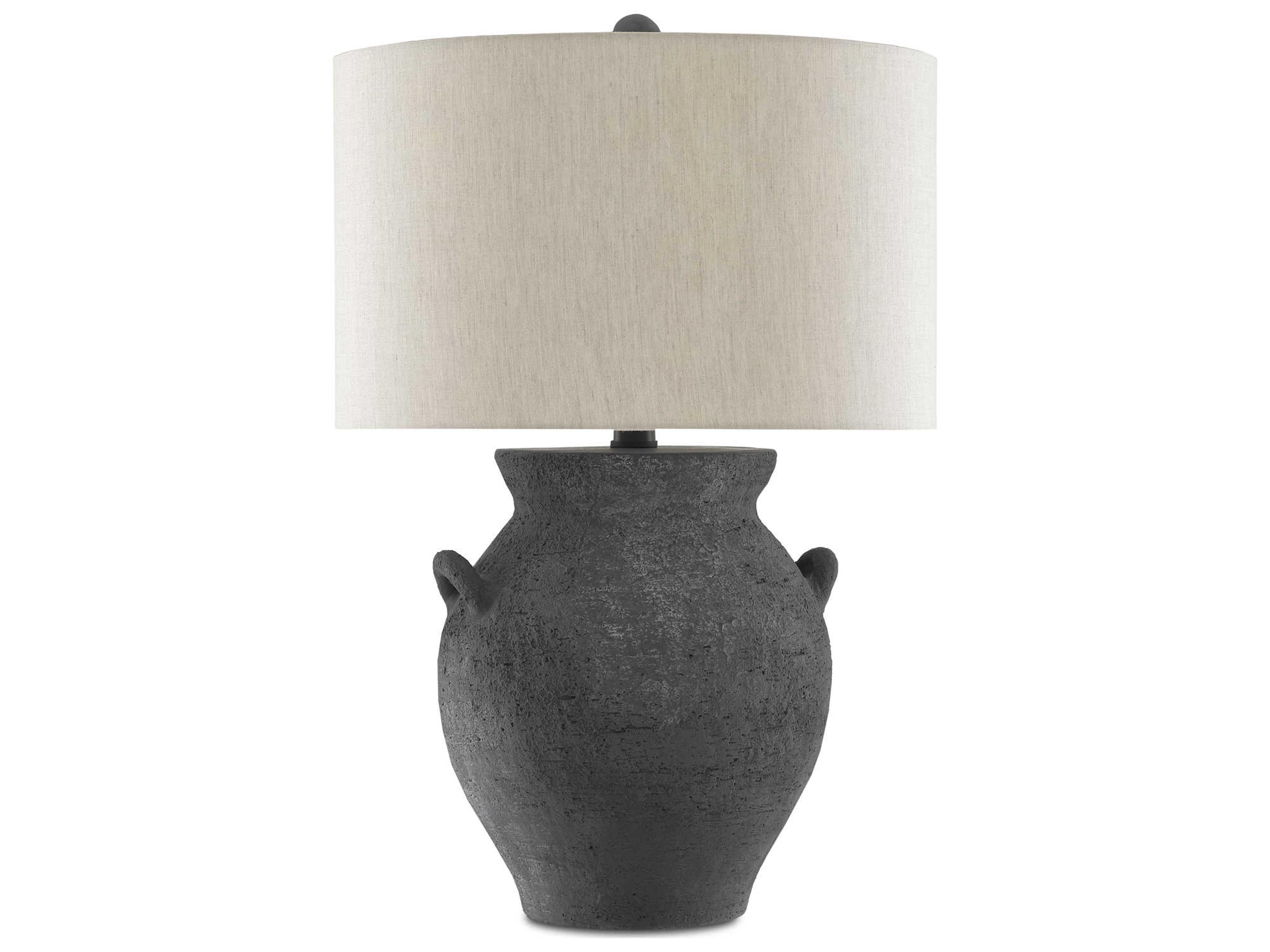 Luxecor Anza Black Ash Satin Natural Linen Buffet Lamp