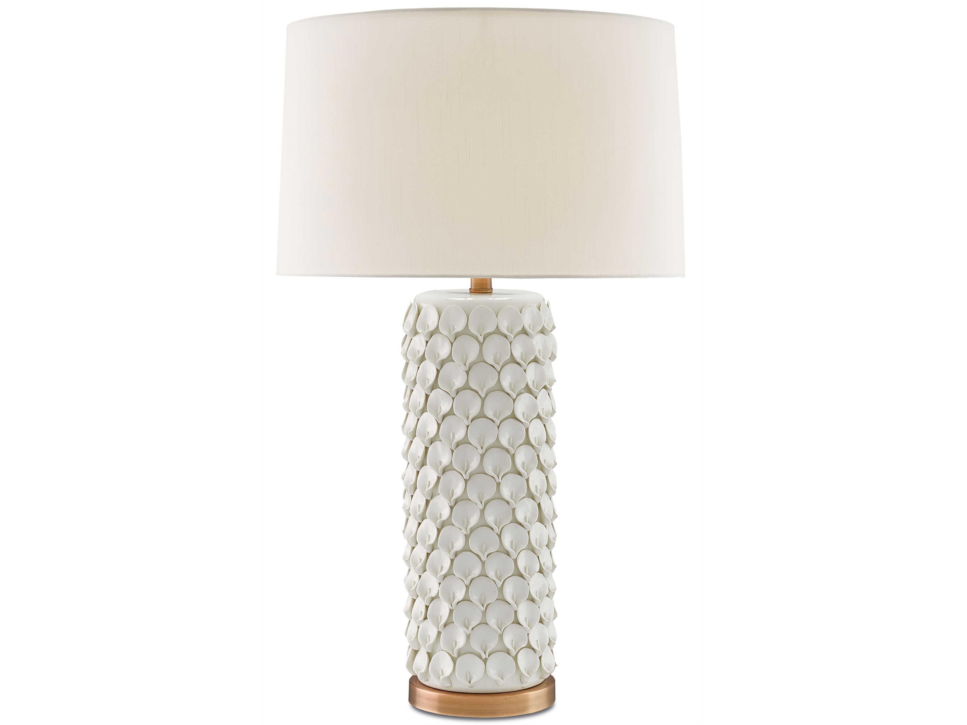 Luxecor Vistas Edison Bulb Buffet/Table Cream Antique Brass Off White Buffet Lamp with Eggshell Shantung Shade