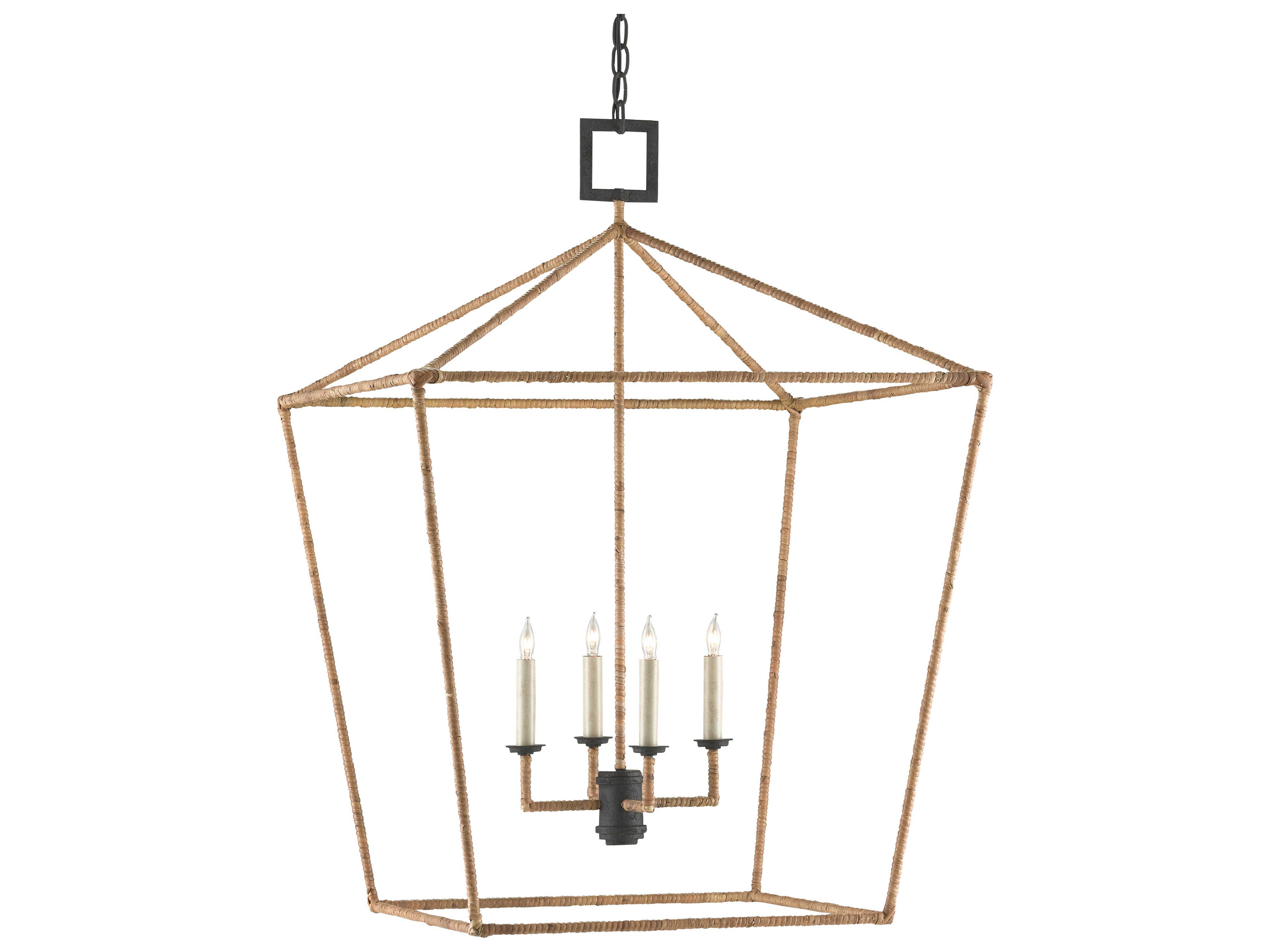 Vistas 4-Light Mole Black Natural Rattan Brown Candelabra Chandelier