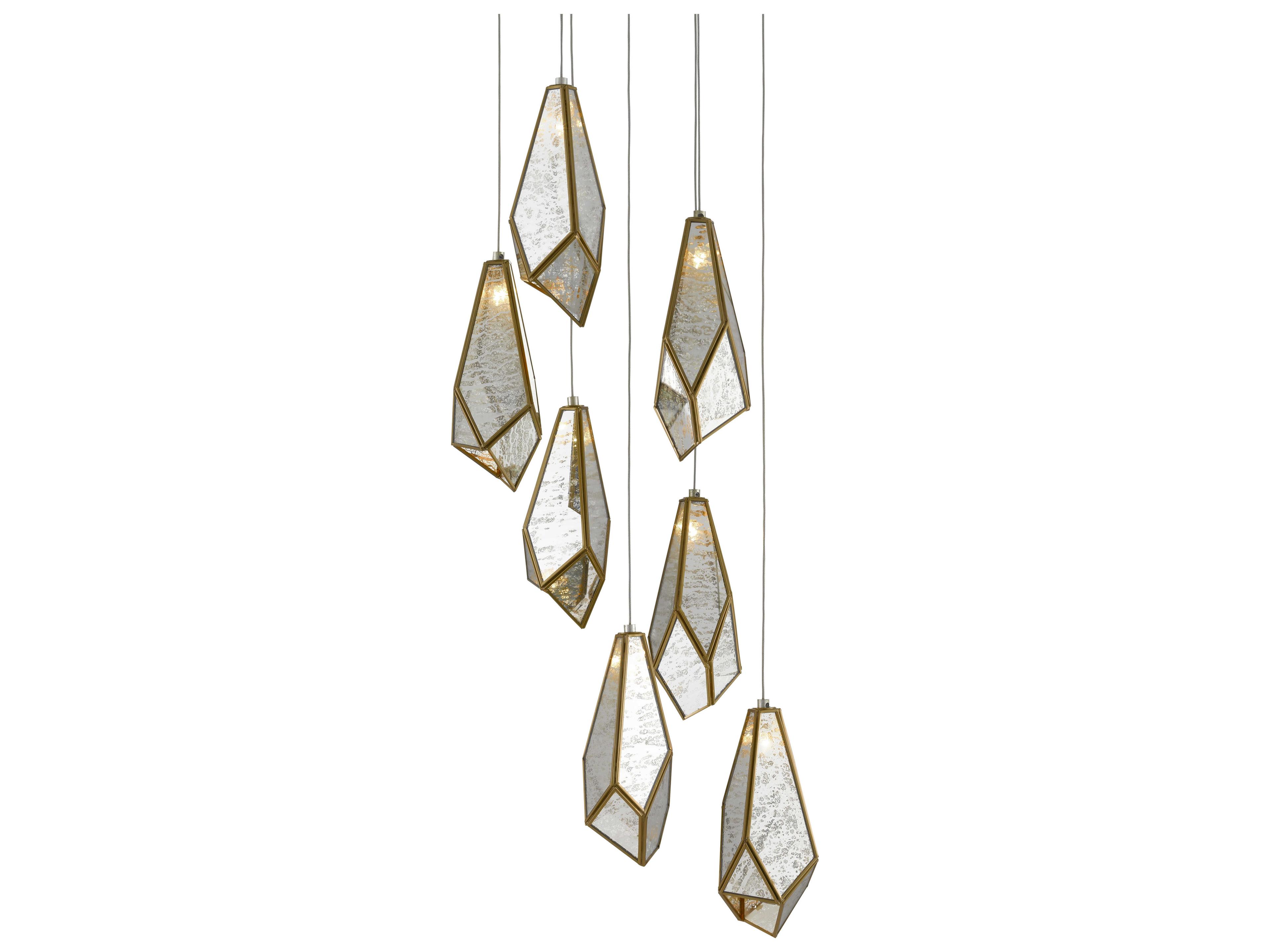 Vistas 7-Light Painted Silver Antique Brass Glass Pendant
