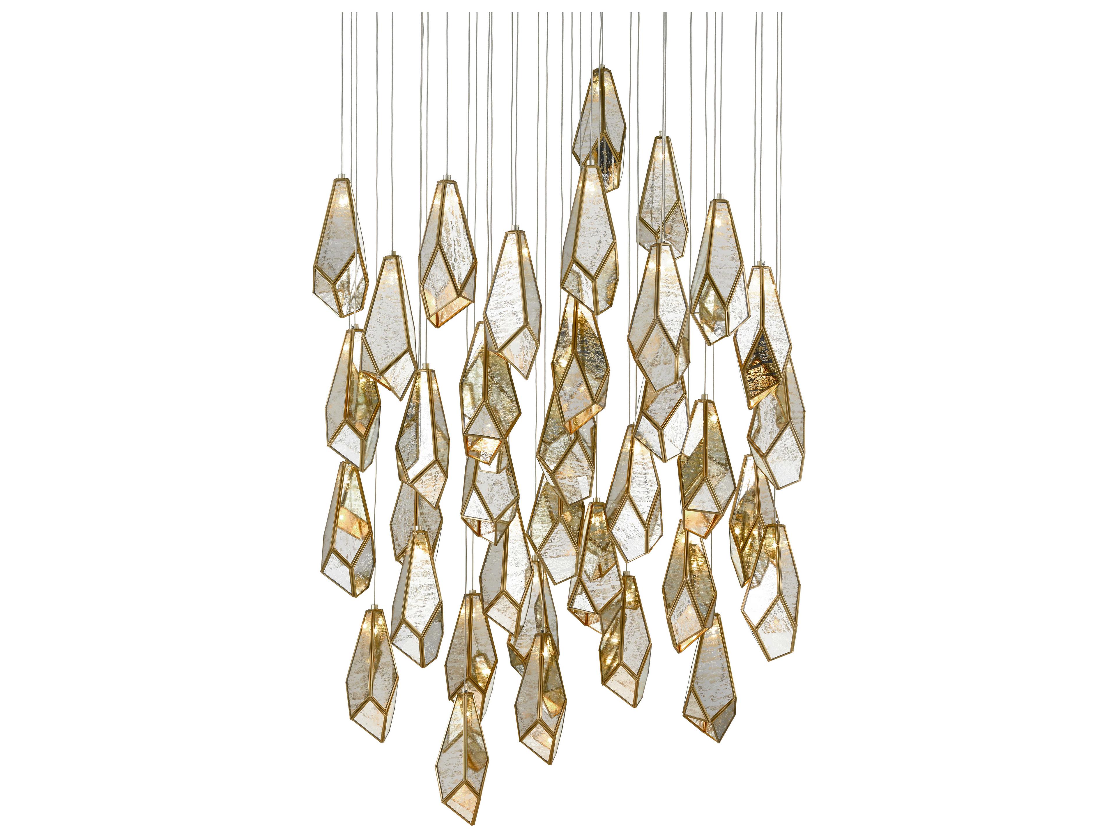 Vistas 36-Light Painted Silver Antique Brass Glass Pendant