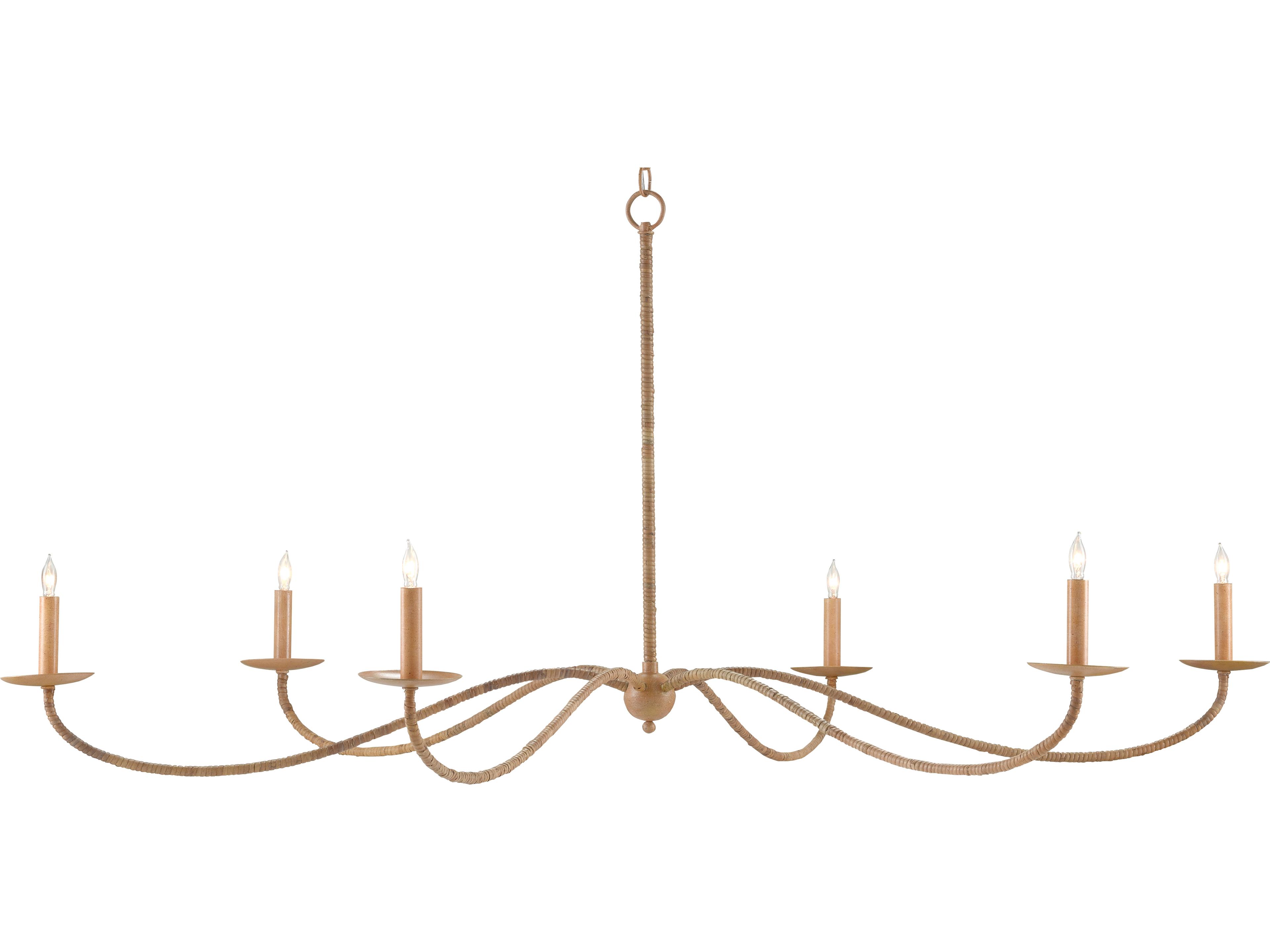 Vistas 6-Light Painted Rattan Natural Brown Candelabra Chandelier